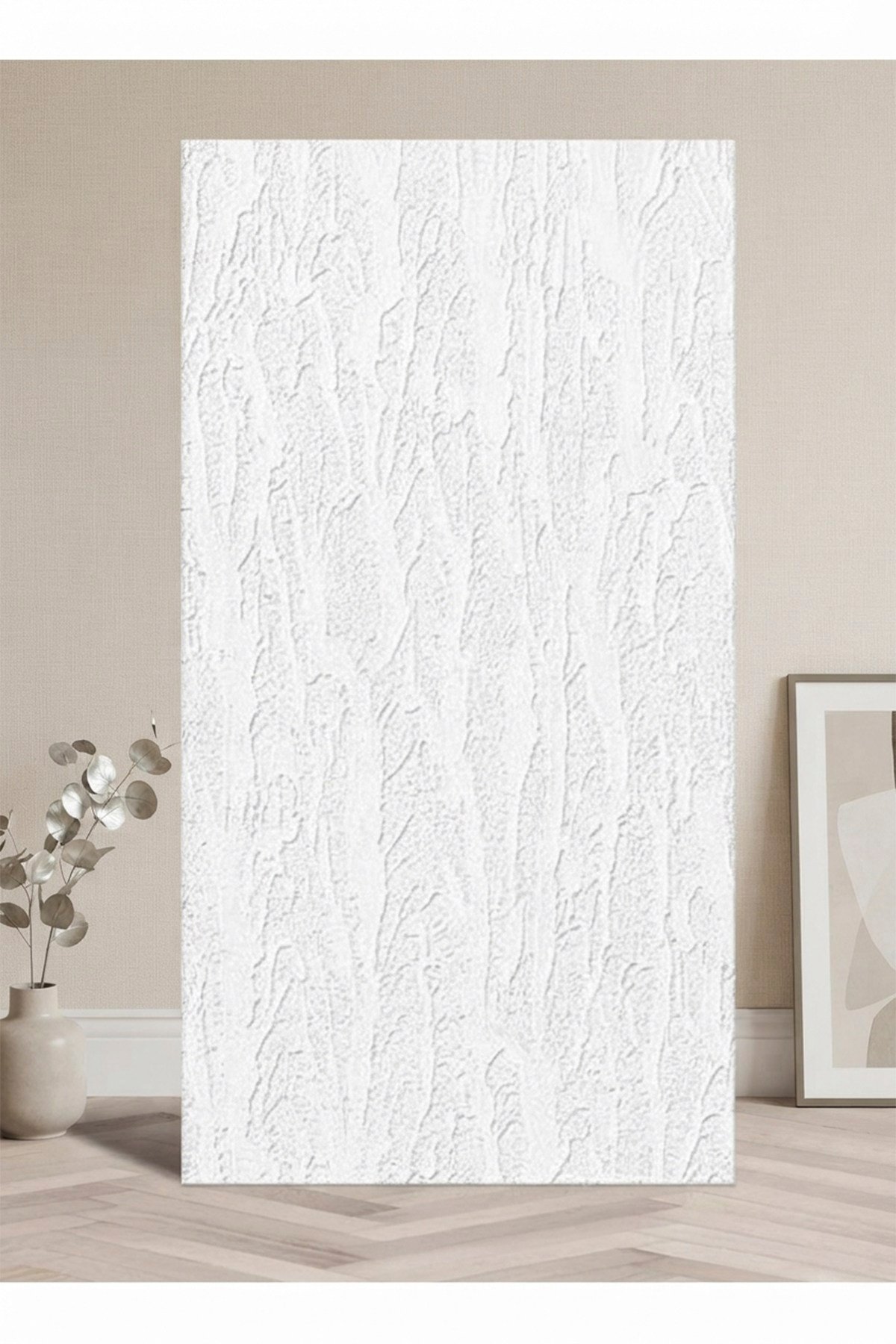 10 Adet, Yüksek Kalite Kabartmalı Dokulu Beyaz Renk Gerçek Sıva Hissi Modern Beton Görünüm Desenli Pvc Mat Panel Kendinden Yapışkanlı Duvar Kaplaması Mat-1201, 30x60 CM 