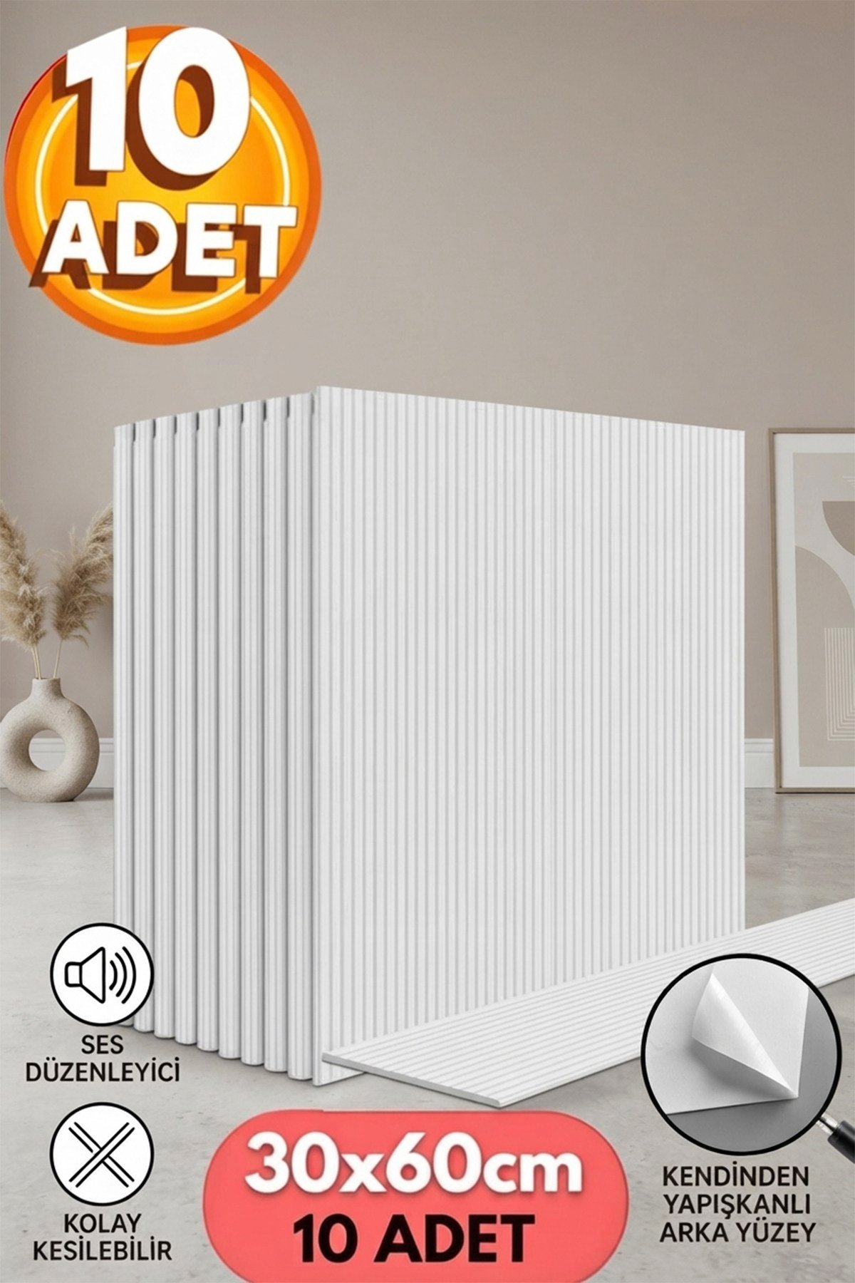 10 Adet, Yüksek Kalite Kabartmalı Dokulu Beyaz Tonlarında Gerçek Sıva Hissi Modern Beton Görünüm Desenli Pvc Mat Panel Kendinden Yapışkanlı Duvar Kaplaması Mat-4001, 30x60 CM 