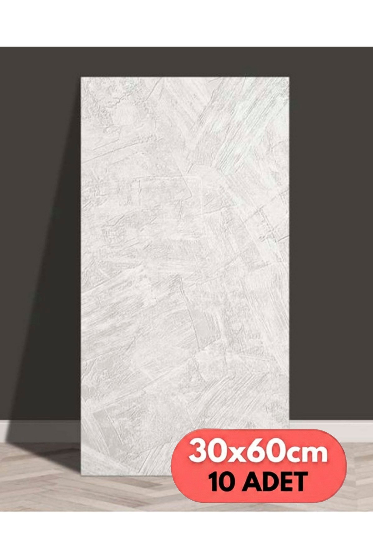 10 Adet, Yüksek Kalite Kabartmalı Dokulu Beyaz Tonlarında Gerçek Duvar Hissi Modern Beton Görünüm Desenli Pvc Mat Panel Kendinden Yapışkanlı Duvar Kaplaması Mat-5001, 30x60 CM 