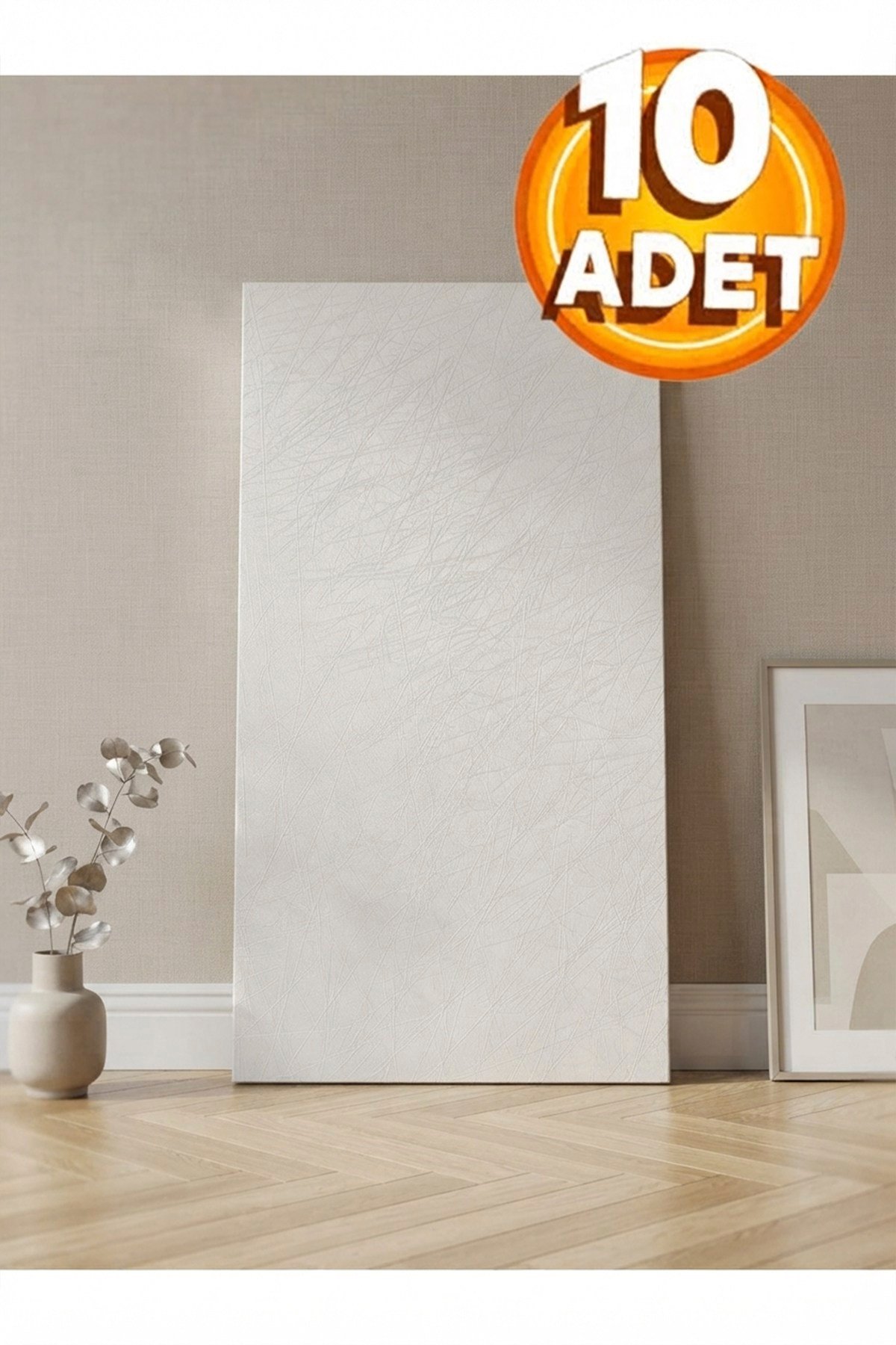 10 Adet, Yüksek Kalite Kabartmalı Dokulu Beyaz Tonlarında Gerçek Duvar Hissi Modern Çizgili Görünüm Desenli Pvc Mat Panel Kendinden Yapışkanlı Duvar Kaplaması Mat-8001, 30x60 CM 