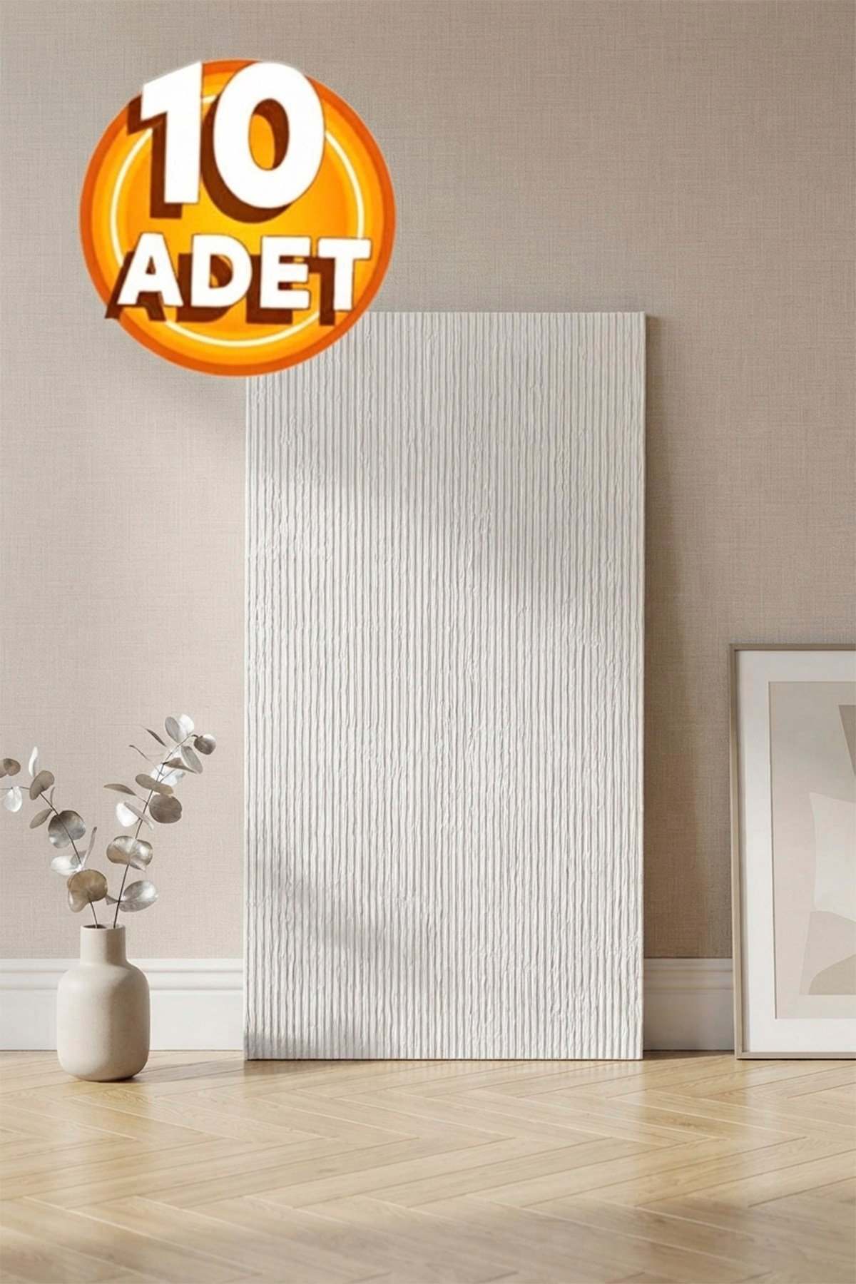 10 Adet, Yüksek Kalite Kabartmalı Dokulu Beyaz Tonlarında Gerçek Sıva Hissi Modern Beton Görünüm Desenli Pvc Mat Panel Kendinden Yapışkanlı Duvar Kaplaması Mat-4001, 30x60 CM 