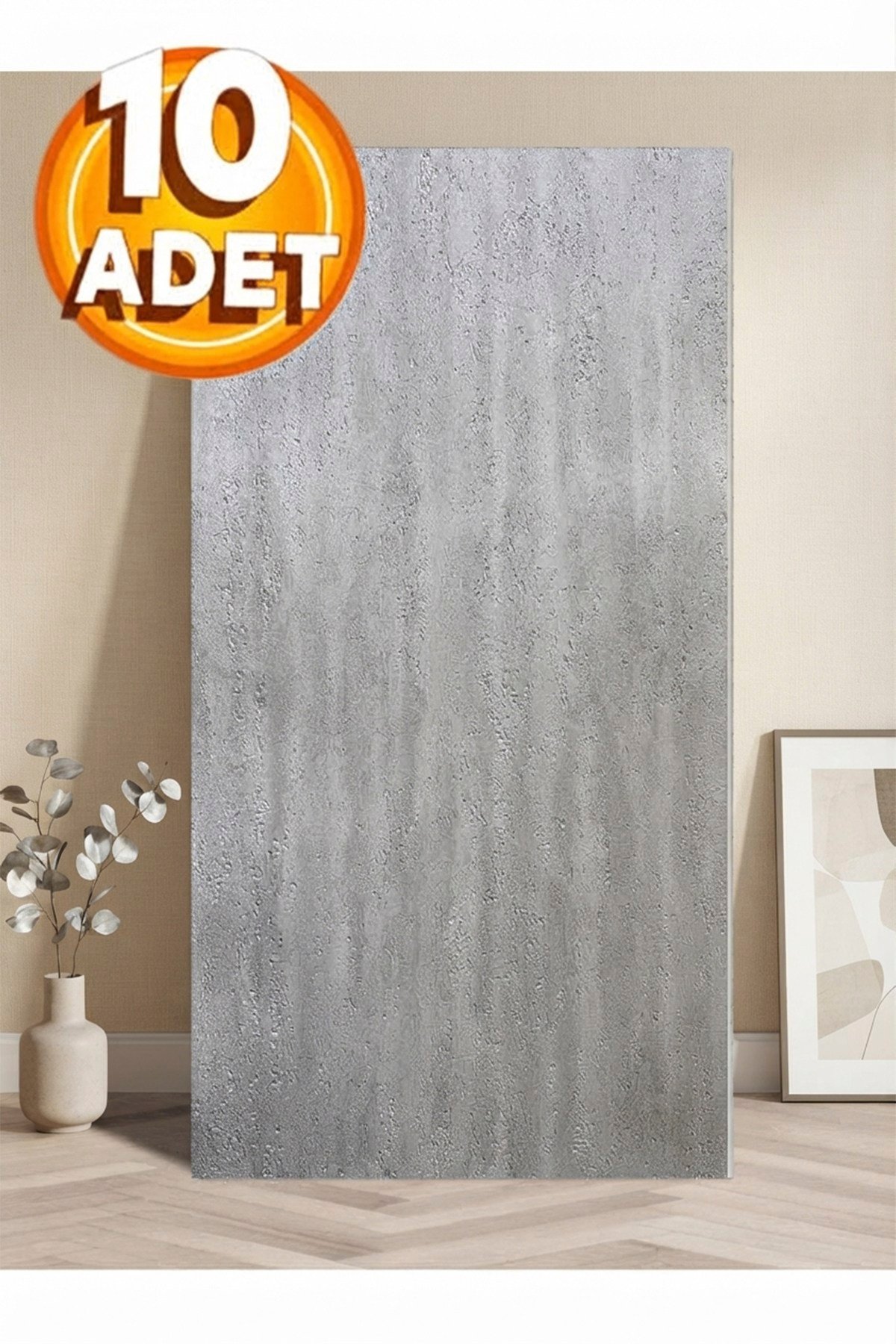 10 Adet, Yüksek Kalite Kabartmalı Dokulu Gri Tonlarında Gerçek Sıva Hissi Modern Beton Görünüm Desenli Pvc Mat Panel Kendinden Yapışkanlı Duvar Kaplaması Mat-3002, 30x60 CM 