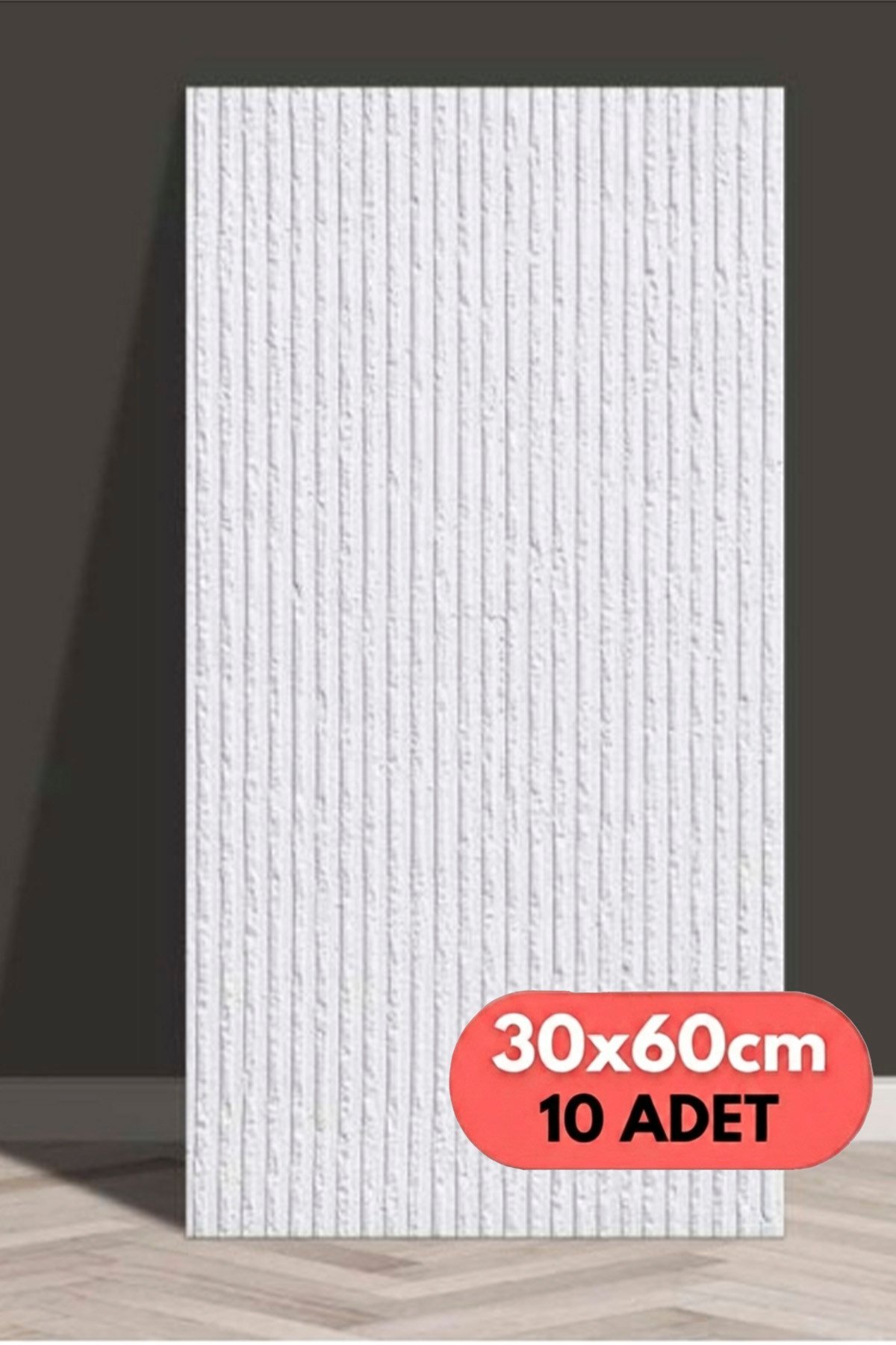 10 Adet, Yüksek Kalite Kabartmalı Dokulu Beyaz Tonlarında Gerçek Sıva Hissi Modern Beton Görünüm Desenli Pvc Mat Panel Kendinden Yapışkanlı Duvar Kaplaması Mat-4001, 30x60 CM 
