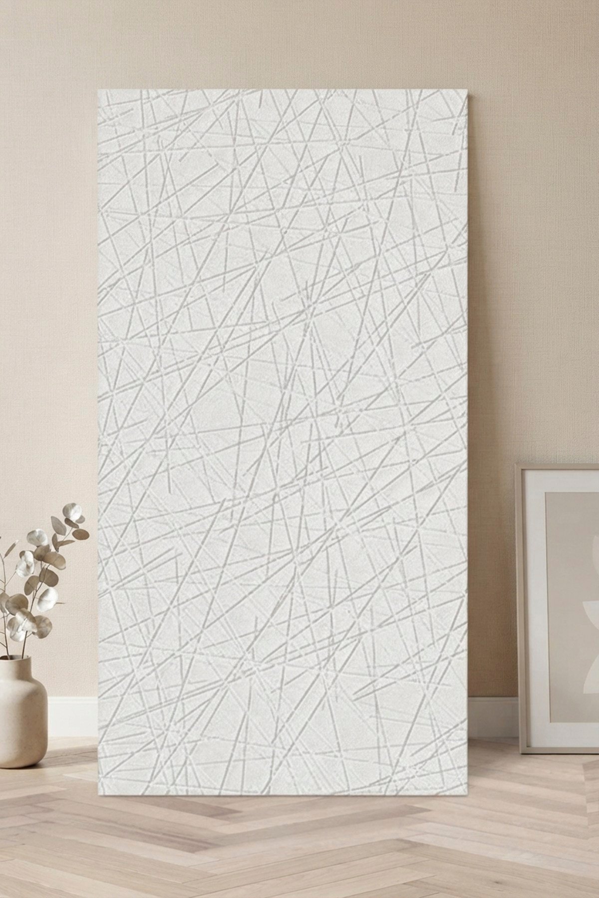 10 Adet, Yüksek Kalite Kabartmalı Dokulu Beyaz Tonlarında Gerçek Duvar Hissi Modern Çizgili Görünüm Desenli Pvc Mat Panel Kendinden Yapışkanlı Duvar Kaplaması Mat-8001, 30x60 CM 