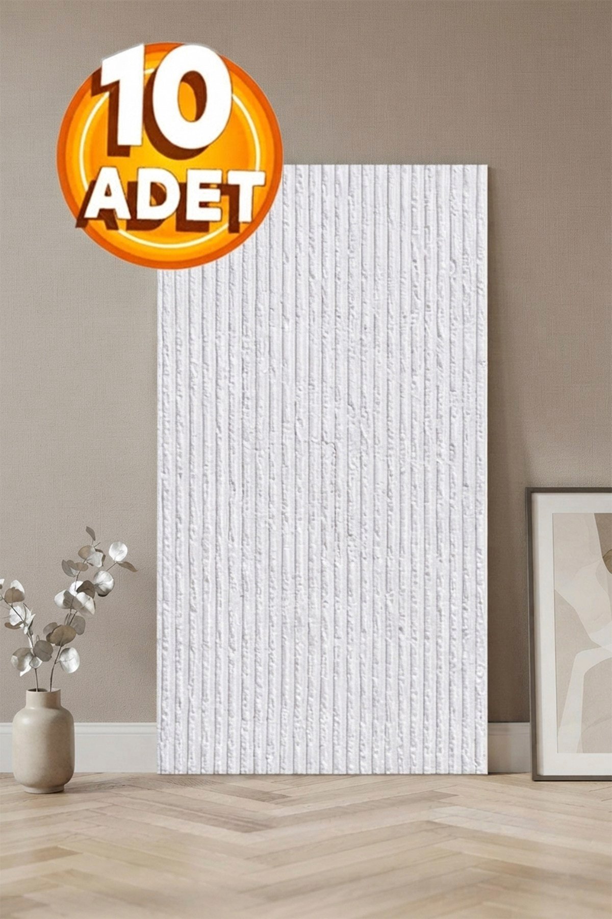 10 Adet, Yüksek Kalite Kabartmalı Dokulu Beyaz Tonlarında Gerçek Sıva Hissi Modern Beton Görünüm Desenli Pvc Mat Panel Kendinden Yapışkanlı Duvar Kaplaması Mat-4001, 30x60 CM 