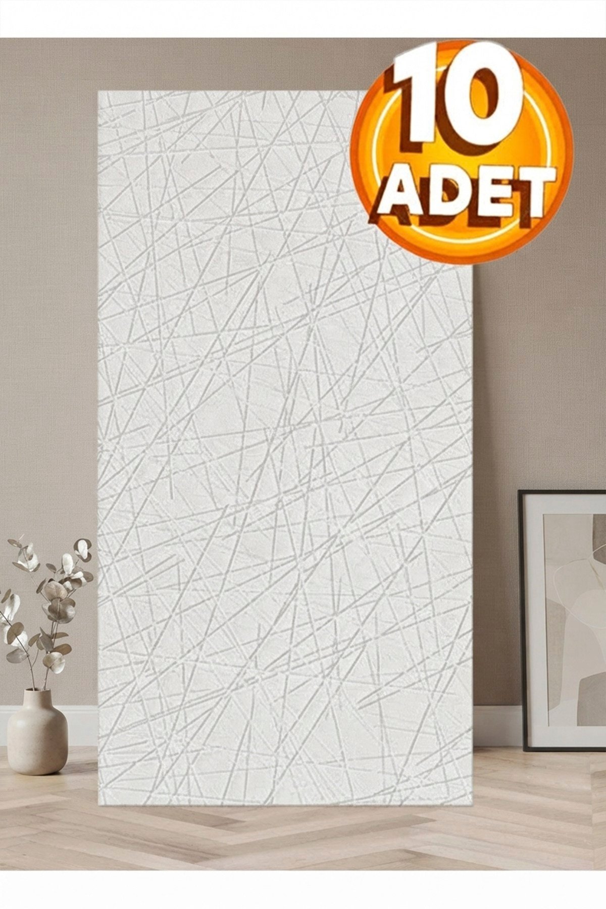 10 Adet, Yüksek Kalite Kabartmalı Dokulu Beyaz Tonlarında Gerçek Duvar Hissi Modern Çizgili Görünüm Desenli Pvc Mat Panel Kendinden Yapışkanlı Duvar Kaplaması Mat-8001, 30x60 CM 