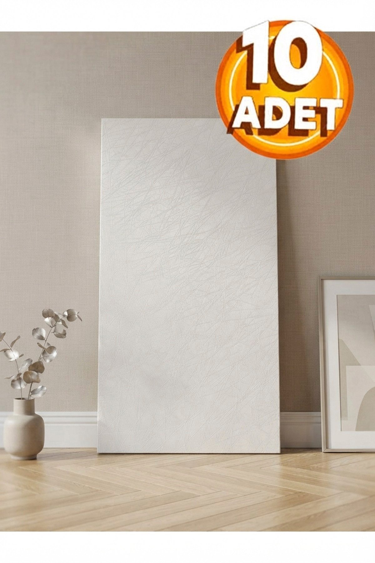 10 Adet, Yüksek Kalite Kabartmalı Dokulu Beyaz Tonlarında Gerçek Duvar Hissi Modern Çizgili Görünüm Desenli Pvc Mat Panel Kendinden Yapışkanlı Duvar Kaplaması Mat-8001, 30x60 CM 