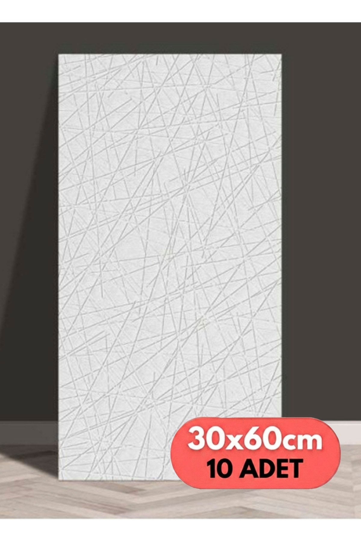 10 Adet, Yüksek Kalite Kabartmalı Dokulu Beyaz Tonlarında Gerçek Duvar Hissi Modern Çizgili Görünüm Desenli Pvc Mat Panel Kendinden Yapışkanlı Duvar Kaplaması Mat-8001, 30x60 CM 