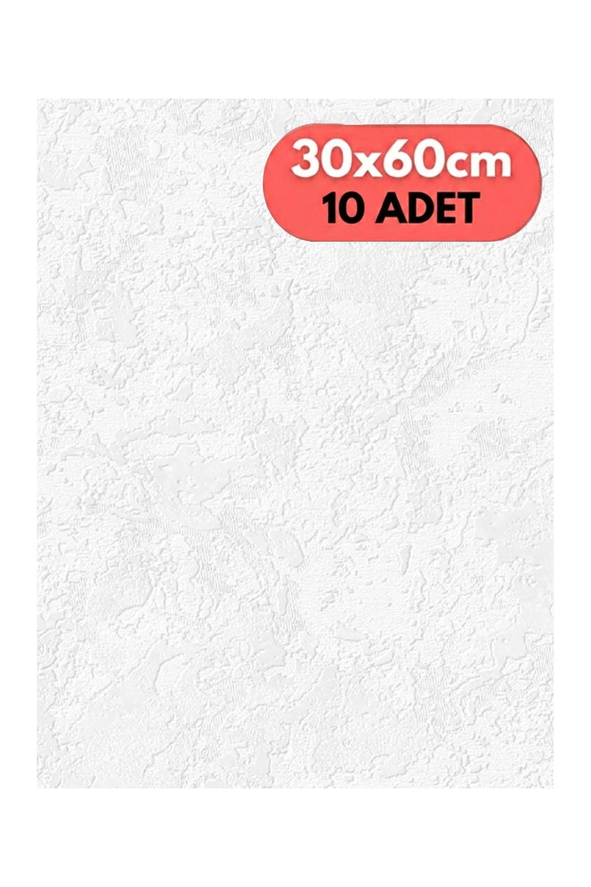 10 Adet, Yüksek Kalite Kabartmalı Dokulu Beyaz Renk Gerçek Sıva Hissi Modern Beton Görünüm Desenli Pvc Mat Panel Kendinden Yapışkanlı Duvar Kaplaması Mat-1001, 30x60 CM 