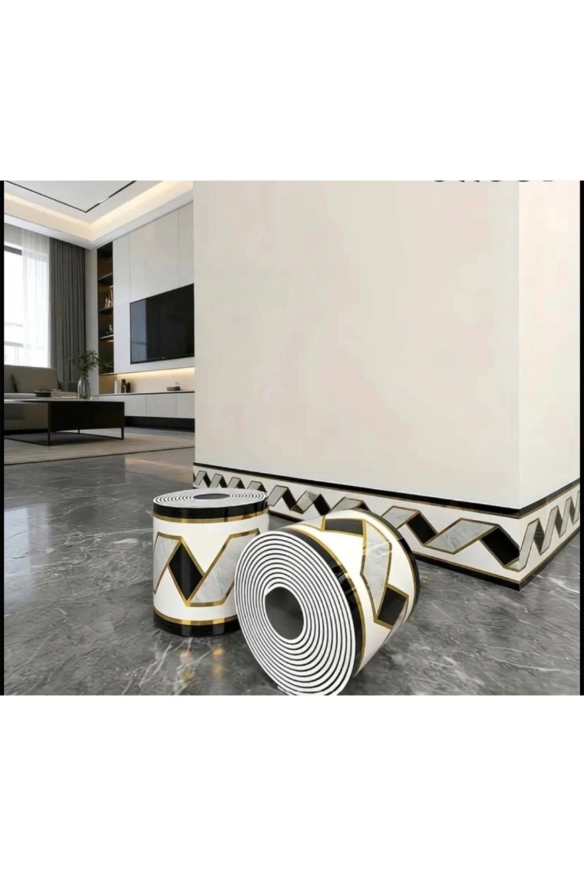 10x500 cm Beyaz Gold Gri Siyah Renkler Rulo Halinde Ek Yersiz Tek Parça XPE Bordür Şerit Kendinden Yapışkanlı Köpük Duvar Kaplaması-DW231