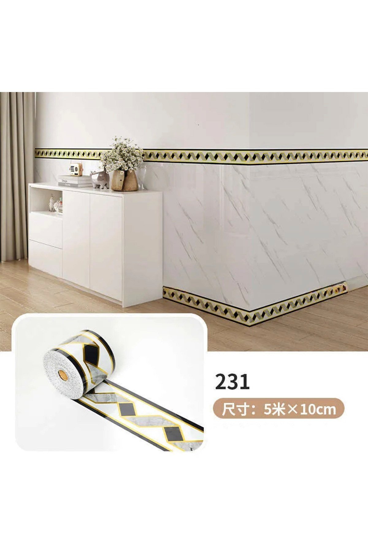 10x500 cm Beyaz Gold Gri Siyah Renkler Rulo Halinde Ek Yersiz Tek Parça XPE Bordür Şerit Kendinden Yapışkanlı Köpük Duvar Kaplaması-DW231