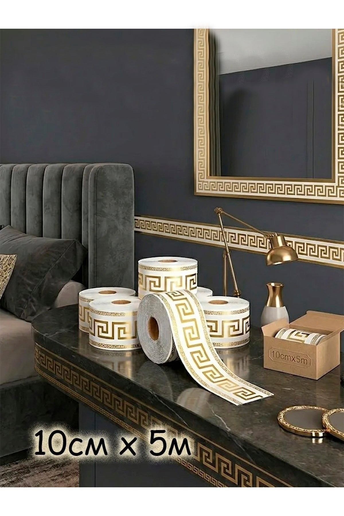 10x500 cm Beyaz Gold Varak Renkler Rulo Halinde Ek Yersiz Tek Parça XPE Bordür Şerit Kendinden Yapışkanlı Köpük Duvar Kaplaması-DW214