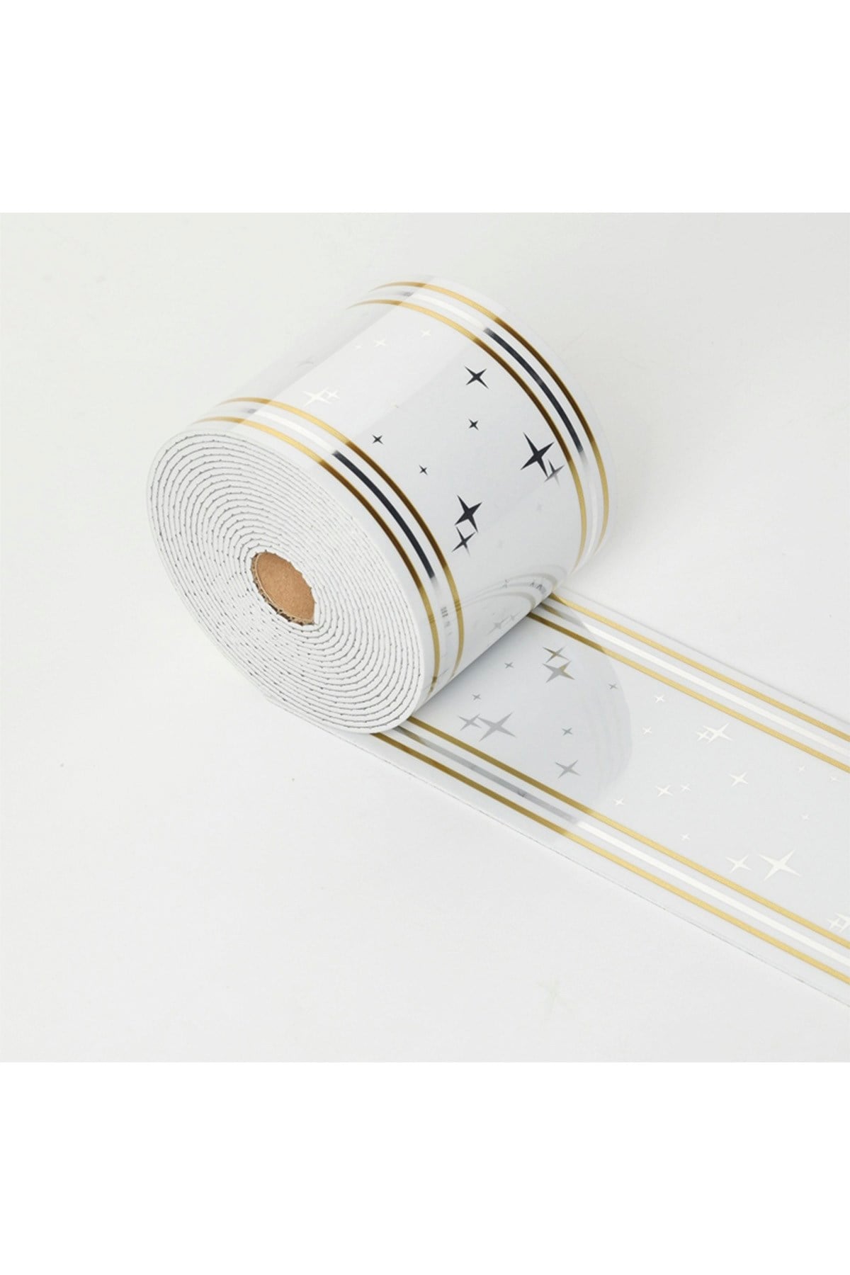 10x500 cm Beyaz Gold Yıldız Renkler Rulo Halinde Ek Yersiz Tek Parça XPE Bordür Şerit Kendinden Yapışkanlı Köpük Duvar Kaplaması-DW229