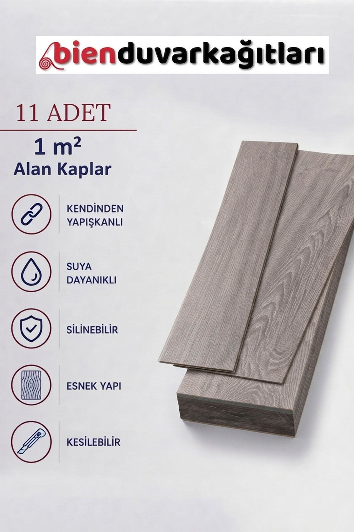 11 Adet, 60x15 Cm 1 m² Açık Gri Meşe, Gri-Bej Tonlarında Esnek Yıkanabilir Kesilebilir Silinebilir Zemin Duvar Parke Yer Döşemesi Kendinden Yapışkanlı PVC Zemin Kaplaması -Z003