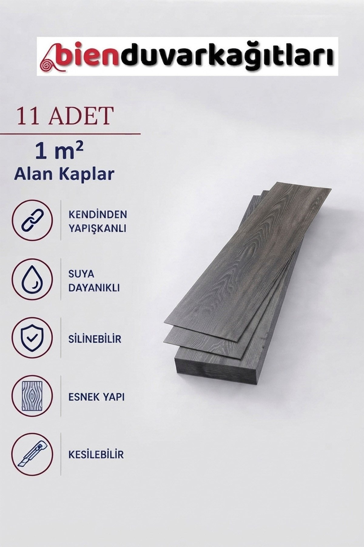 11 Adet, 60x15 Cm 1 m² Koyu Gri Tonlarında Esnek Yıkanabilir Kesilebilir Silinebilir Zemin Duvar Parke Yer Döşemesi Kendinden Yapışkanlı PVC Zemin Kaplaması -Z005