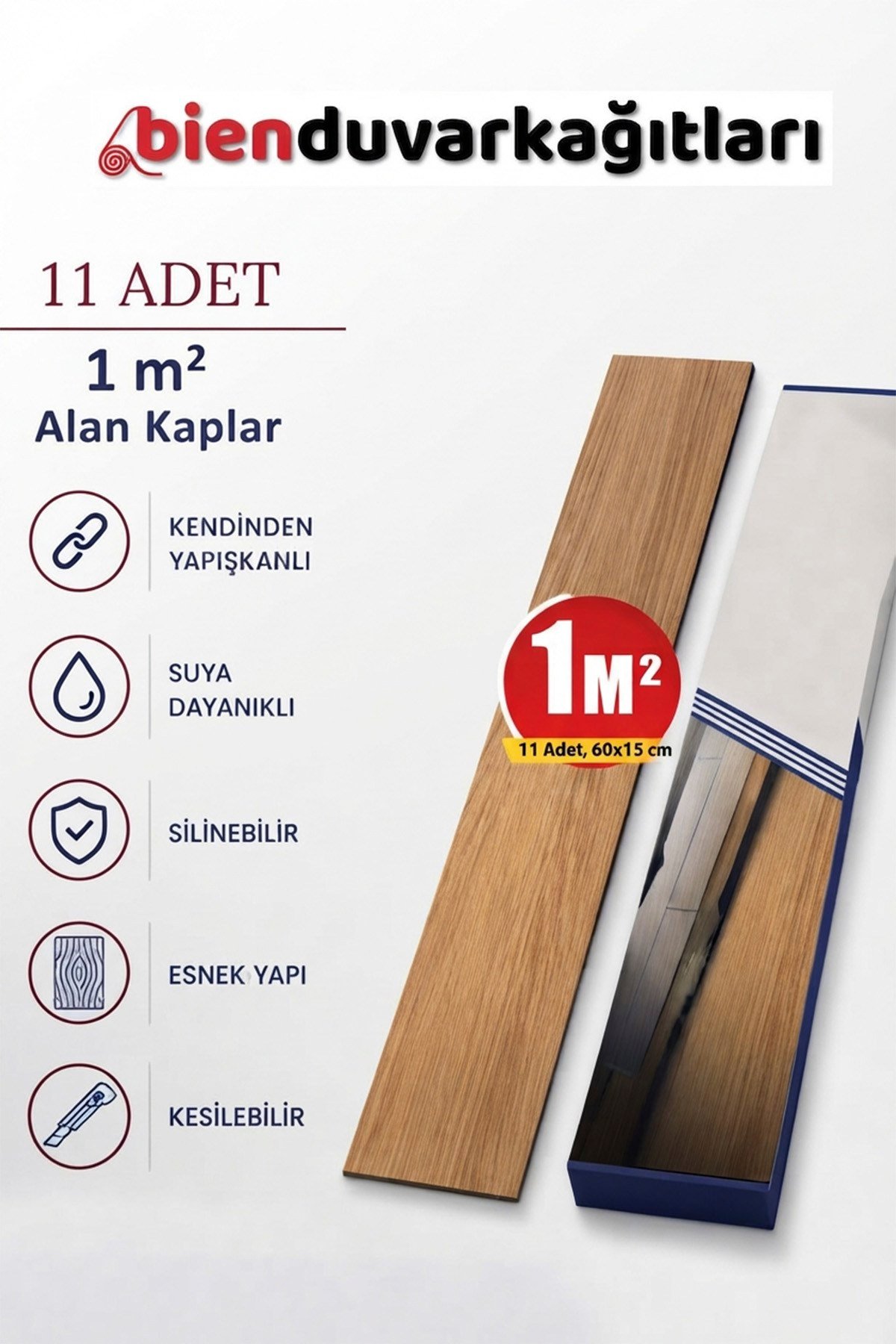 11 Adet, 60x15 Cm 1 m² Orta Kahverengi Tonlarında Esnek Yıkanabilir Kesilebilir Silinebilir Zemin Duvar Parke Yer Döşemesi Kendinden Yapışkanlı PVC Zemin Kaplaması -Z014