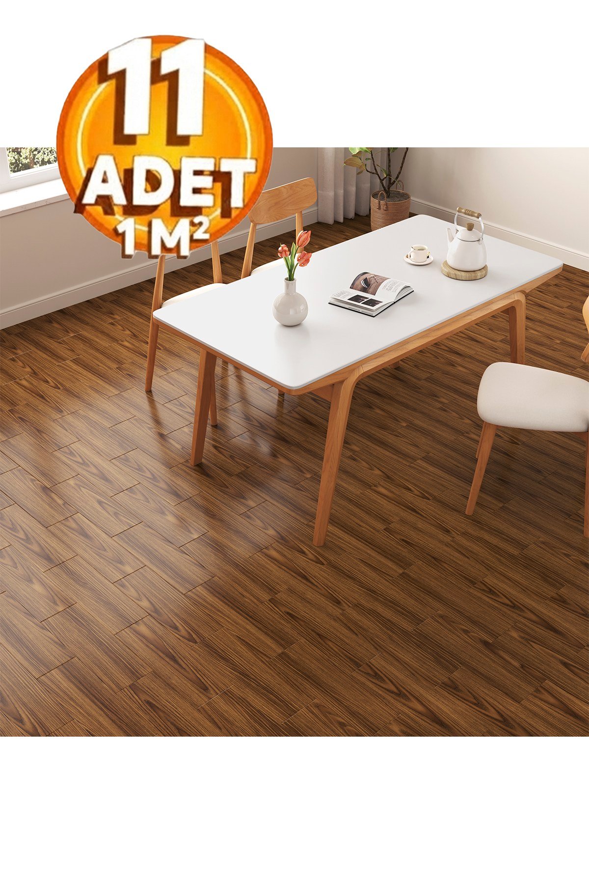 11 Adet, 60x15 Cm 1 m² Orta Kahverengi Tonlarında Esnek Yıkanabilir Kesilebilir Silinebilir Zemin Duvar Parke Yer Döşemesi Kendinden Yapışkanlı PVC Zemin Kaplaması -Z014