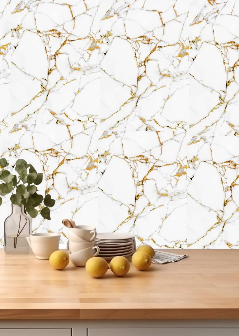 30x60 Cm Gold Damar Mermer Desenli Kendinden Yapışkanlı Mutfak Banyo Wc Kaplama Pvc Panel MR10