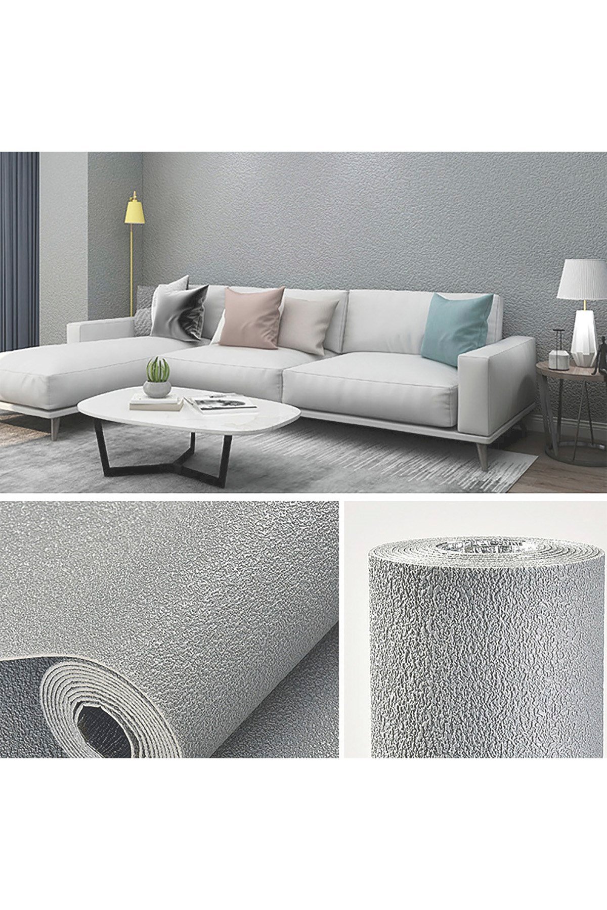 50x280cm Gri Renk Tek Rulo Halinde Kendinden Yapışkanlı Ek Yersiz Tek Parça XPE Isı Ses Yalıtım Dokulu Köpük Duvar Kağıdı-R281