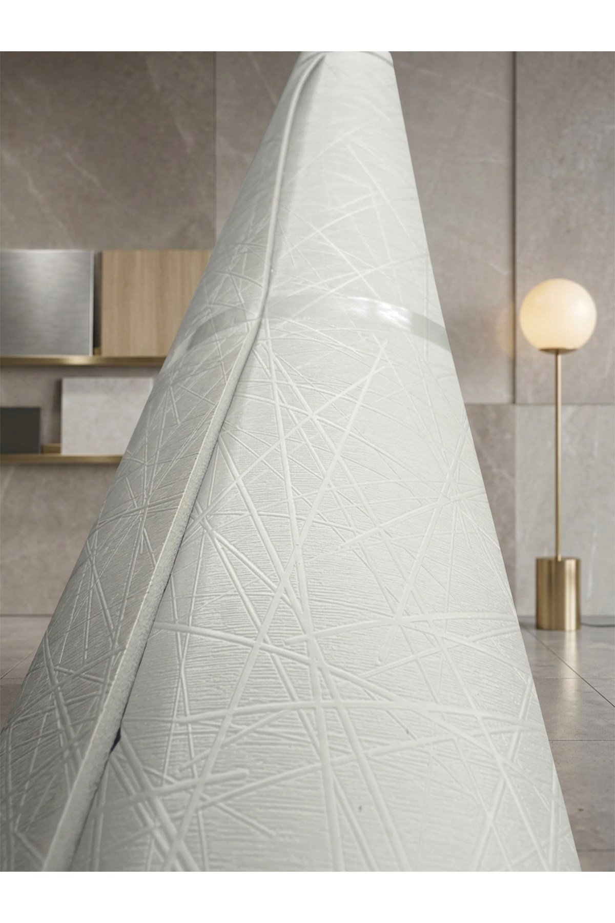 60x280 cm Kabartmalı Dokulu Beyaz Renk Tek Rulo Halinde Ek Yersiz Tek Parça XPE Isı Ses Yalıtım Kendinden Yapışkanlı Kendinden Desenli Dokulu Köpük Duvar Kağıdı-R-8001