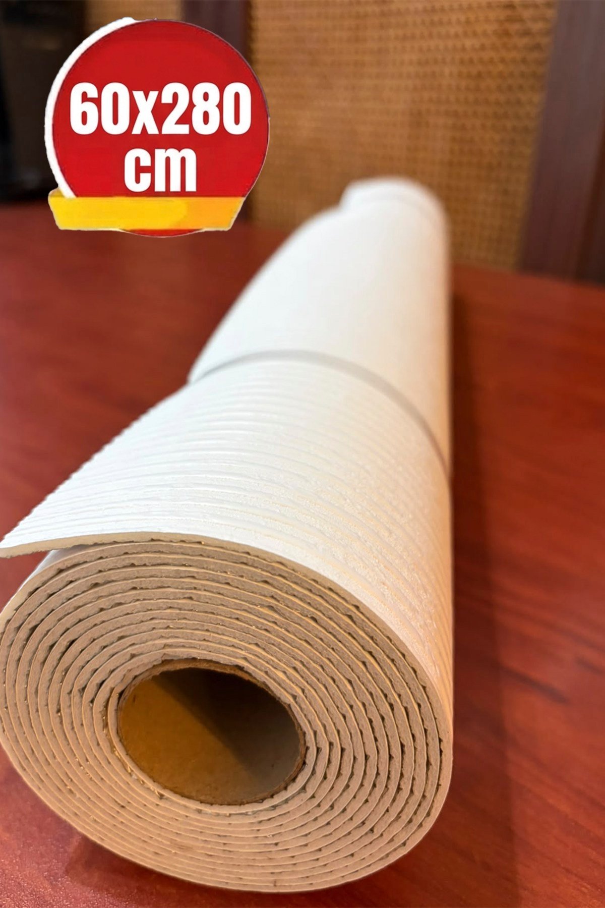 60x280 cm Kabartmalı Dokulu Beyaz Renk Tek Rulo Halinde Ek Yersiz Tek Parça XPE Isı Ses Yalıtım Kendinden Yapışkanlı Kendinden Desenli Dokulu Köpük Duvar Kağıdı-R-4001