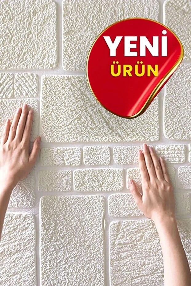 70x70 cm 0,50M² Beyaz 3d Dekoratif Kendinden Yapışkanlı Alaçatı Taş Ev Tuğla Kesme Tuğla Estetik Duvar Paneli Köpük -3108