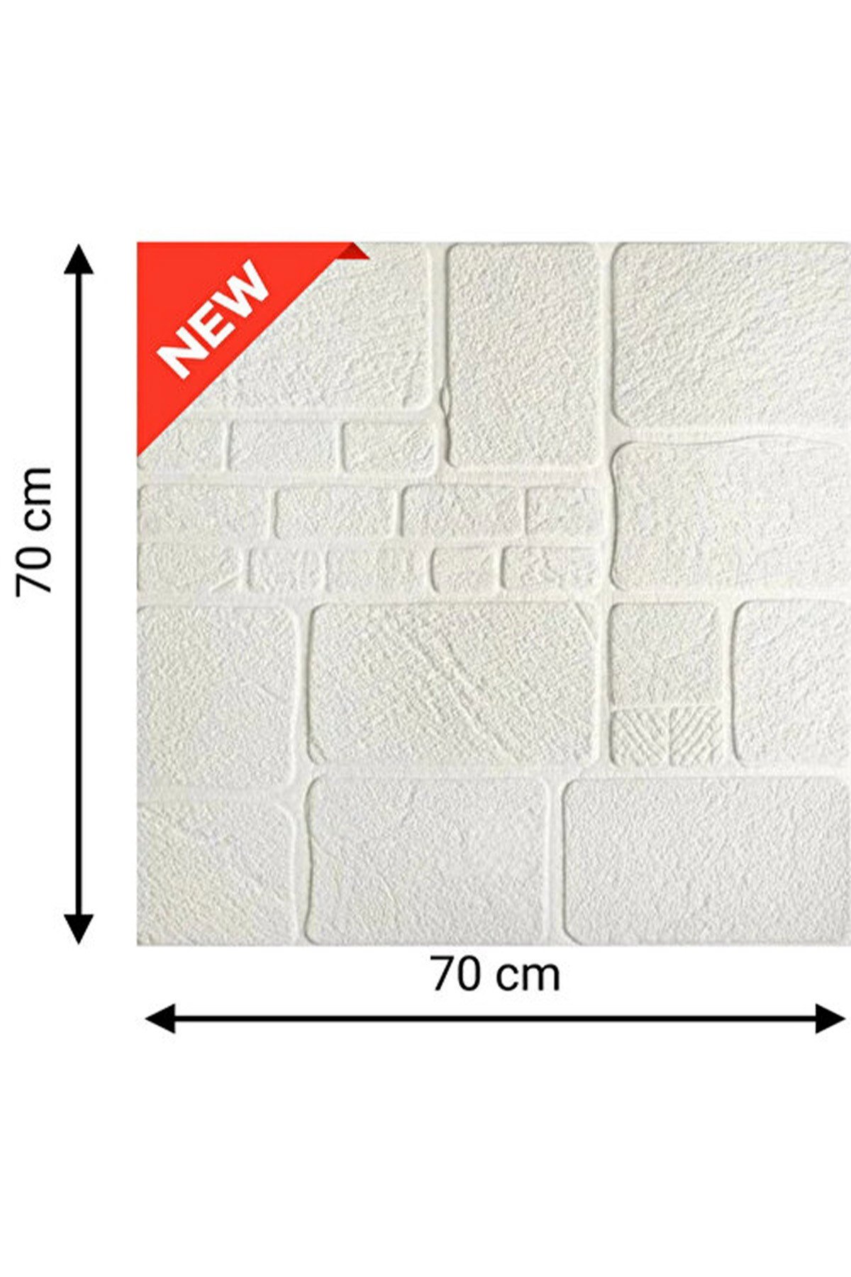 70x70 cm 0,50M² Beyaz 3d Dekoratif Kendinden Yapışkanlı Alaçatı Taş Ev Tuğla Kesme Tuğla Estetik Duvar Paneli Köpük -3108