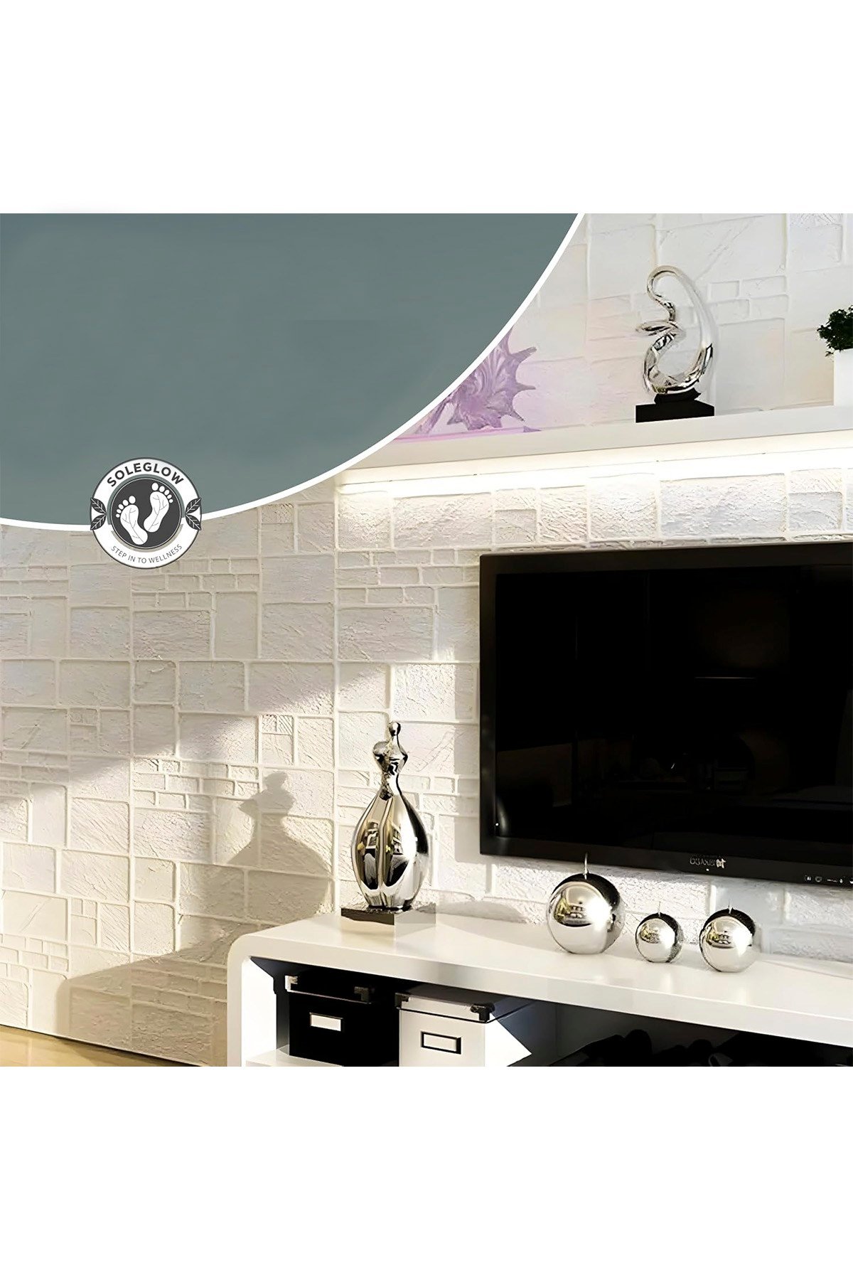 70x70 cm 0,50M² Beyaz 3d Dekoratif Kendinden Yapışkanlı Alaçatı Taş Ev Tuğla Kesme Tuğla Estetik Duvar Paneli Köpük -3108