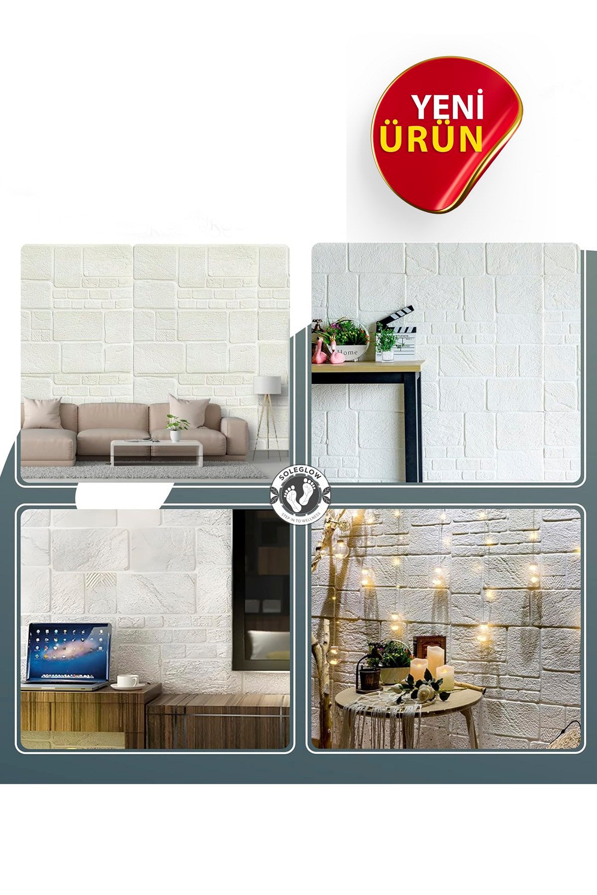 70x70 cm 0,50M² Beyaz 3d Dekoratif Kendinden Yapışkanlı Alaçatı Taş Ev Tuğla Kesme Tuğla Estetik Duvar Paneli Köpük -3108