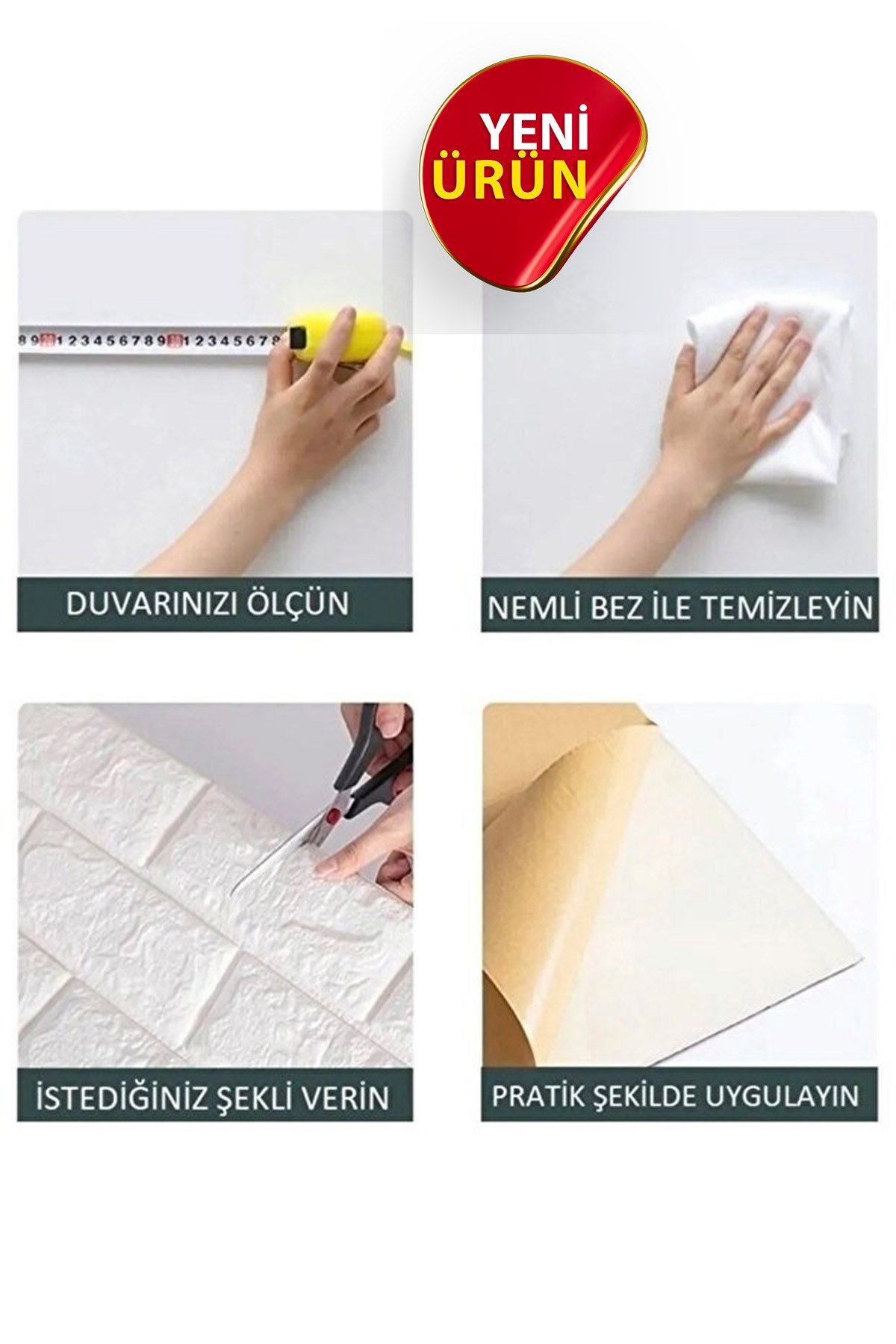 70x70 cm 0,50M² Beyaz 3d Dekoratif Kendinden Yapışkanlı Alaçatı Taş Ev Tuğla Kesme Tuğla Estetik Duvar Paneli Köpük -3108
