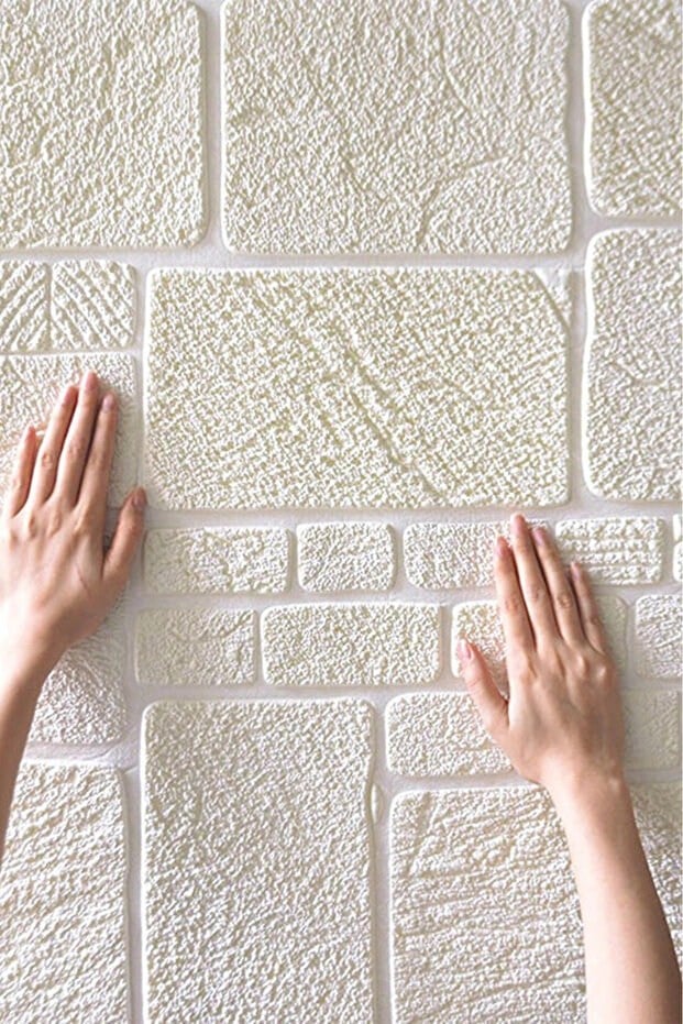 70x70 cm 0,50M² Beyaz 3d Dekoratif Kendinden Yapışkanlı Alaçatı Taş Ev Tuğla Kesme Tuğla Estetik Duvar Paneli Köpük -3108