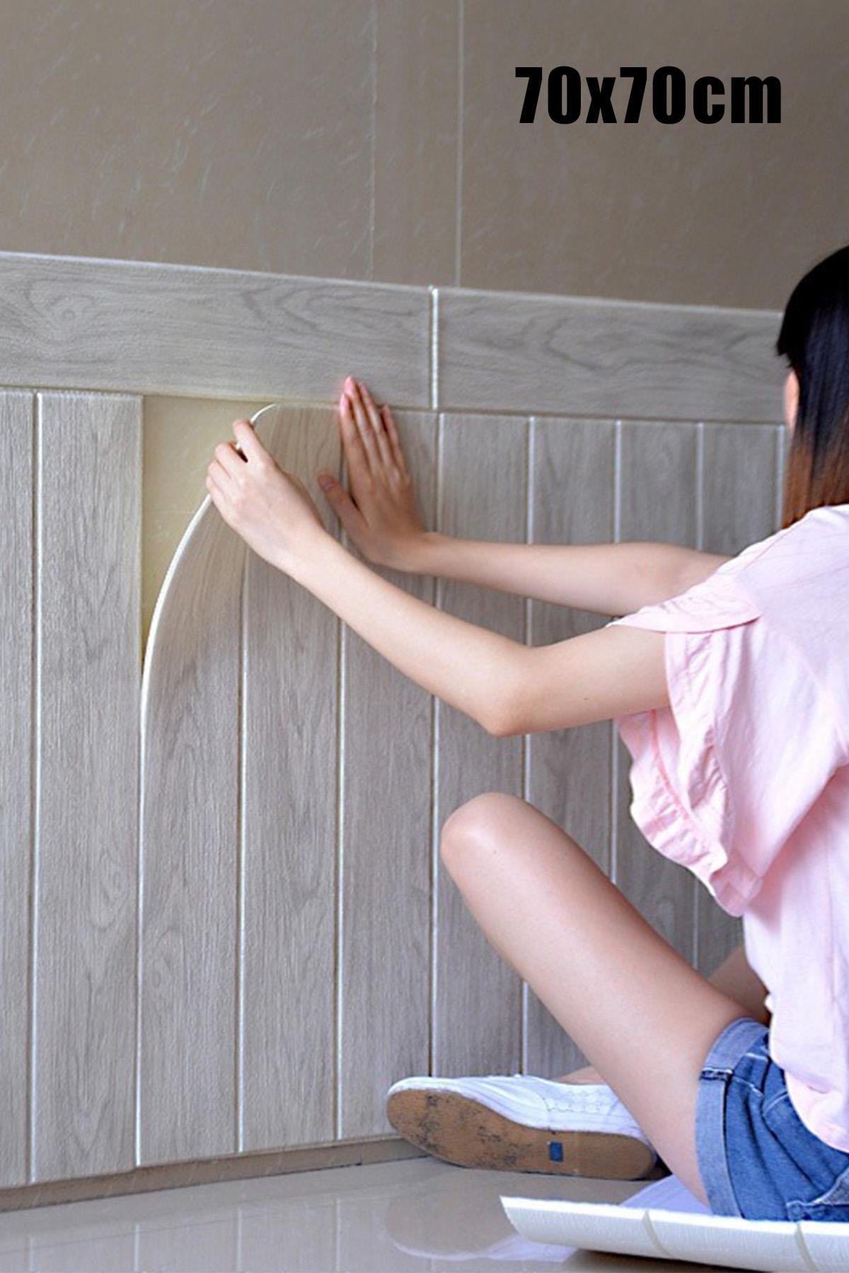 70x70Cm 0,50M² 3d Dekoratif Ahşap Lambri Görünüm Kendinden Yapışkanlı Duvar Kağıdı Kaplama Panel Köpük -AD03