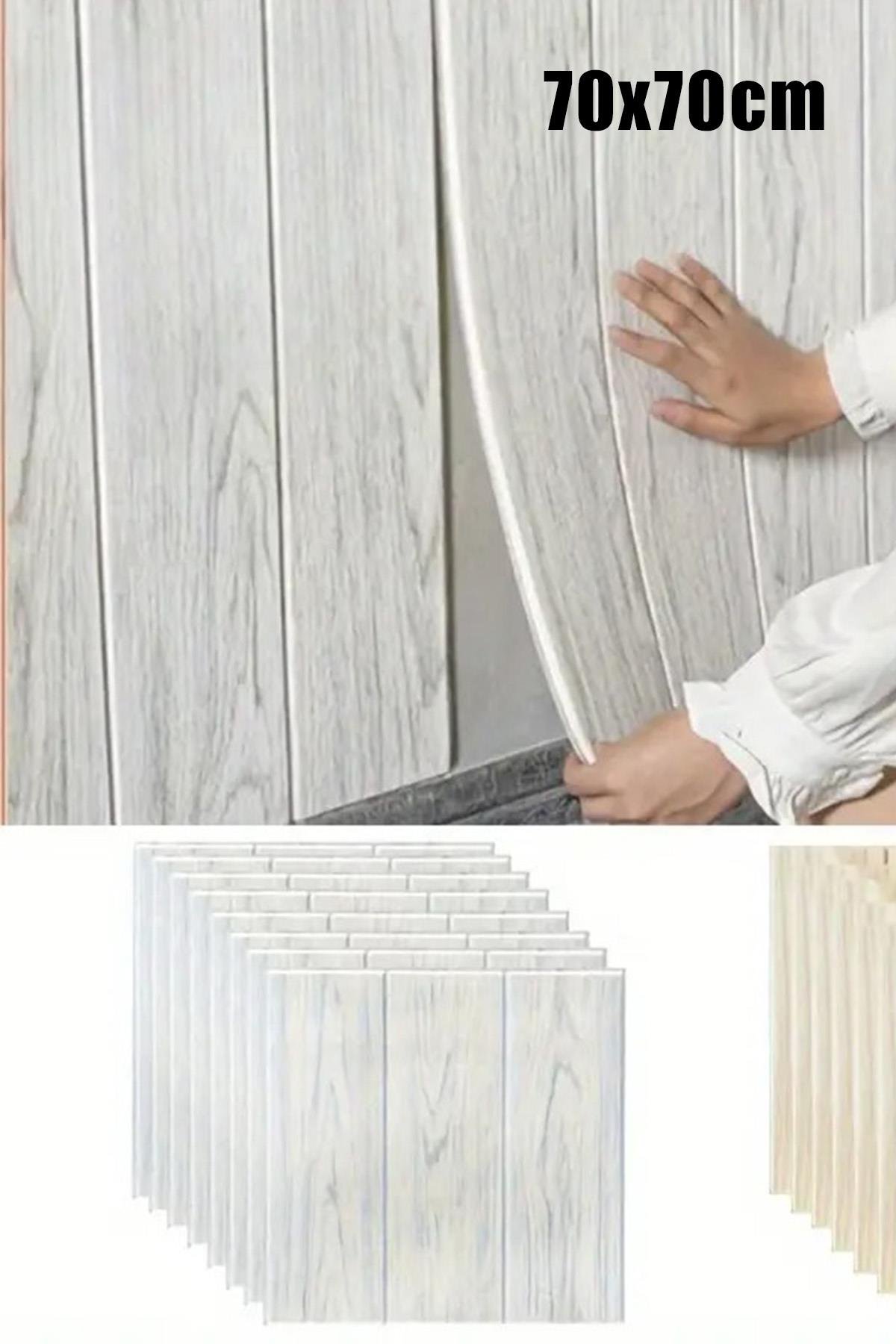 70x70Cm 0,50M² 3d Dekoratif Ahşap Lambri Görünüm Kendinden Yapışkanlı Duvar Kağıdı Kaplama Panel Köpük -AD03