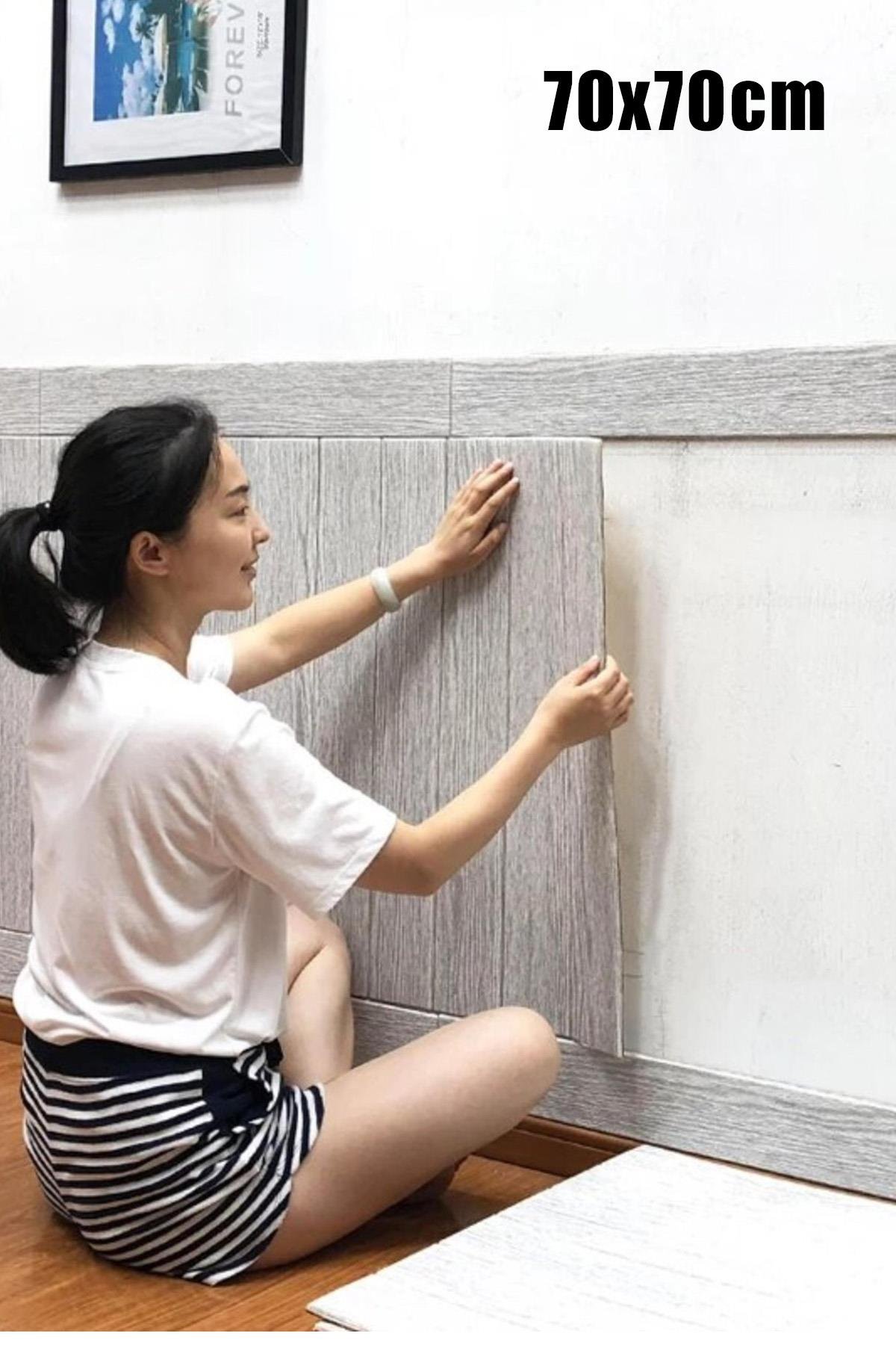 70x70Cm 0,50M² 3d Dekoratif Ahşap Lambri Görünüm Kendinden Yapışkanlı Duvar Kağıdı Kaplama Panel Köpük -AD03