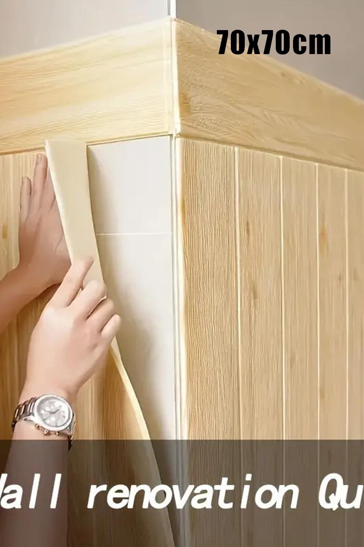 70x70Cm 0,50M² 3d Meşe Ahşap Lambri Görünüm Kendinden Yapışkanlı Duvar Kağıdı Kaplama Panel Köpük -AD05