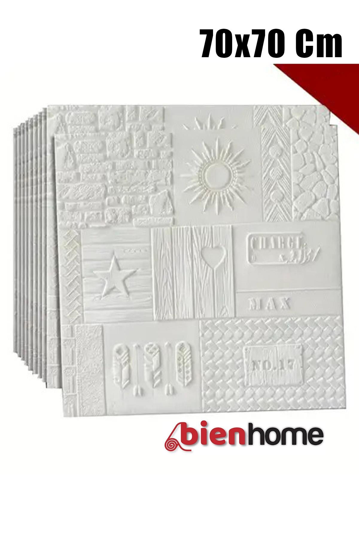 70x70cm 0,50M² Beyaz Şekiller Dekoratif Kendinden Yapışkanlı Tuğla Kesme Estetik 3d Duvar Paneli Köpük -3107
