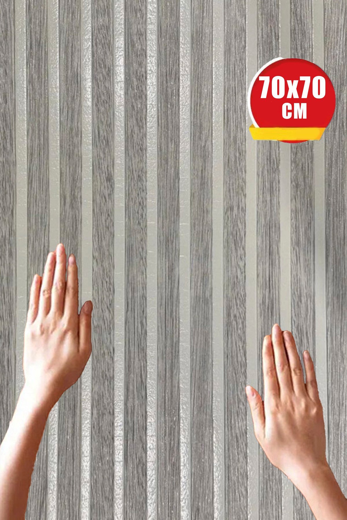 70x70cm 0,50M² Gümüş Gri Lambri Panel Ahşap Duvar Çıtası Desenli Gümüş Gri Kendinden Yapışkanlı Akustik Duvar Paneli Köpük -1406