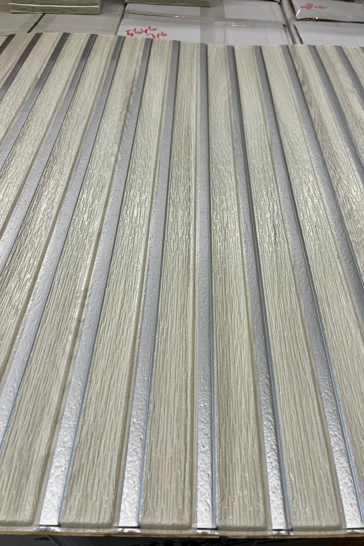 70x70cm 0,50M² Gümüş Lambri Panel Ahşap Duvar Çıtası Desenli Kendinden Yapışkanlı Akustik Duvar Paneli Köpük -1405