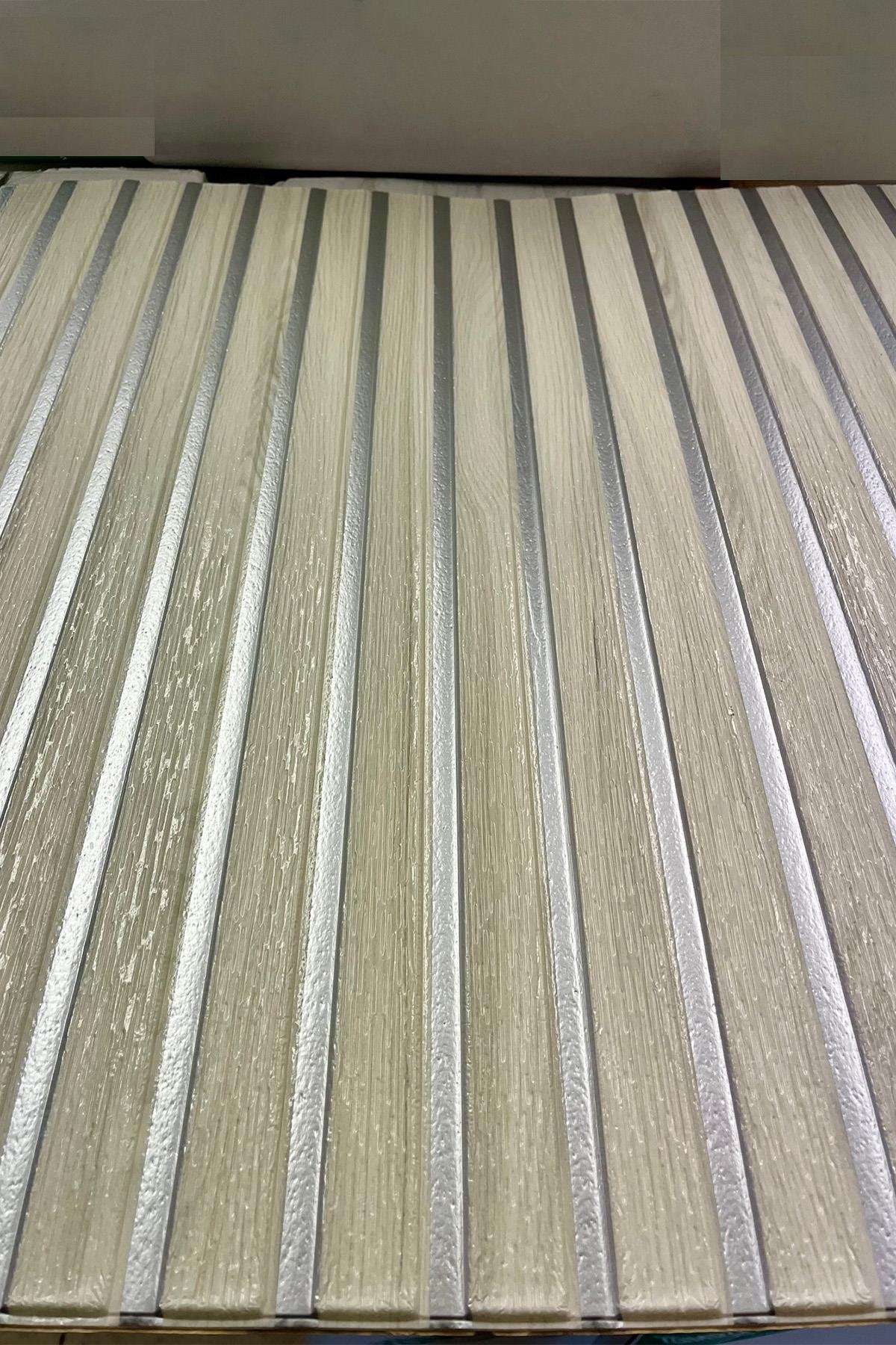 70x70cm 0,50M² Gümüş Lambri Panel Ahşap Duvar Çıtası Desenli Kendinden Yapışkanlı Akustik Duvar Paneli Köpük -1405