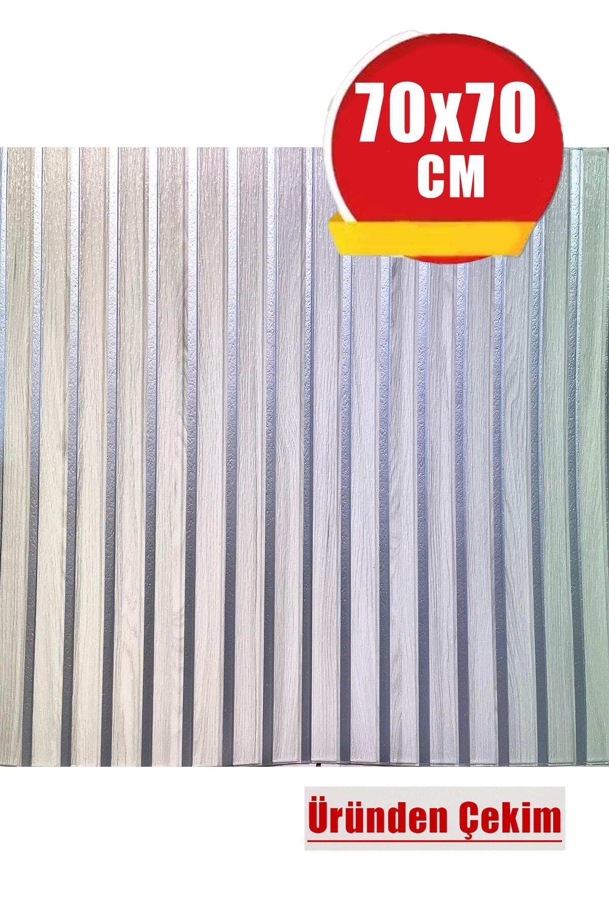 70x70cm 0,50M² Gümüş Lambri Panel Ahşap Duvar Çıtası Desenli Kendinden Yapışkanlı Akustik Duvar Paneli Köpük -1405