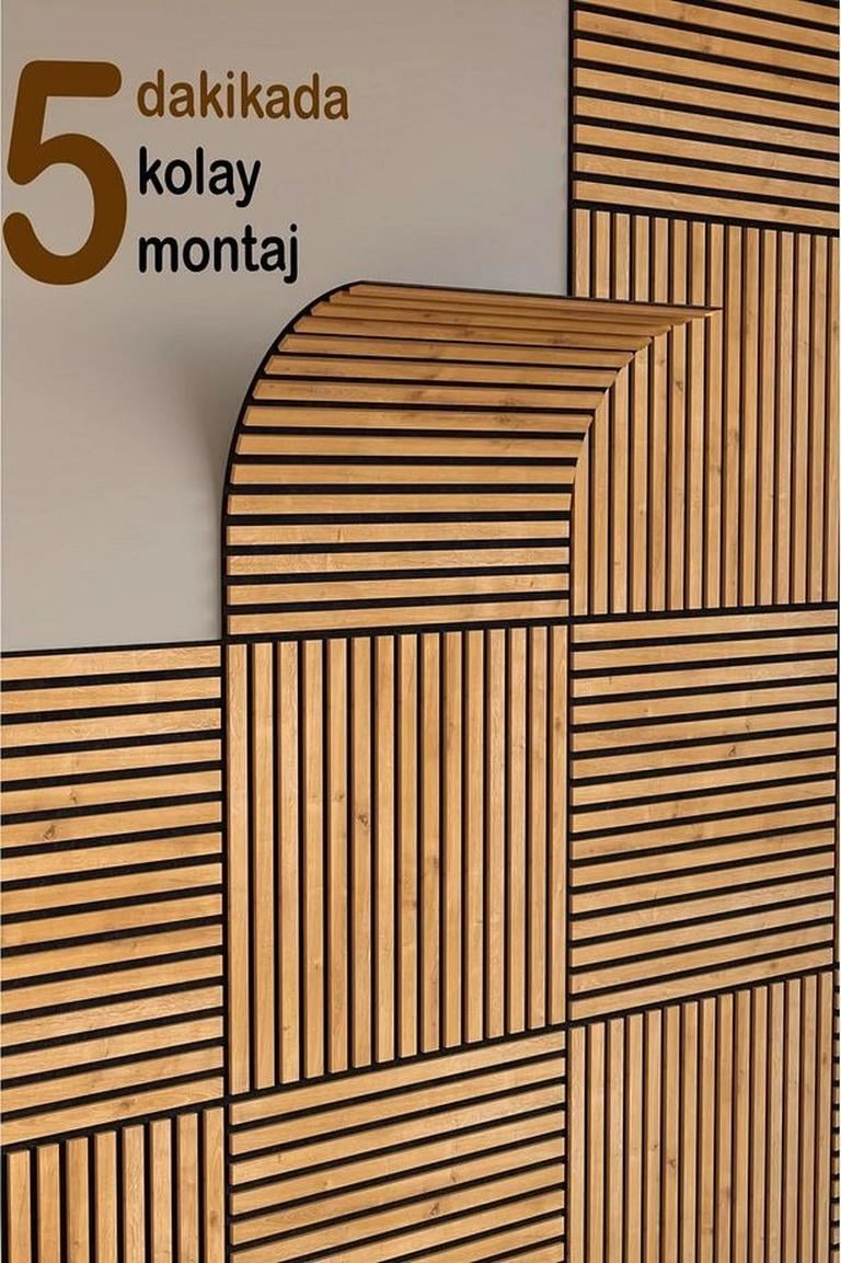 70x70cm 0,50M² Lambri Panel Ahşap Duvar Çıtası Desenli Kendinden Yapışkanlı Akustik Duvar 1401