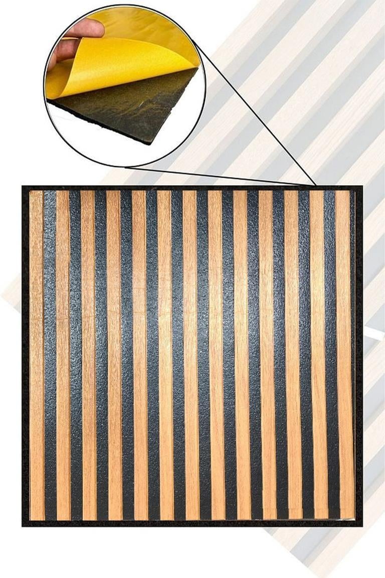 70x70cm 0,50M² Lambri Panel Ahşap Duvar Çıtası Desenli Kendinden Yapışkanlı Akustik Duvar 1401