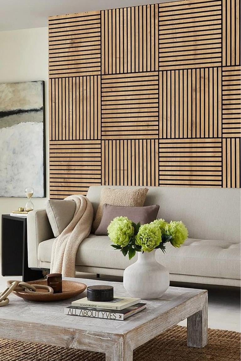 70x70cm 0,50M² Lambri Panel Ahşap Duvar Çıtası Desenli Kendinden Yapışkanlı Akustik Duvar -1403