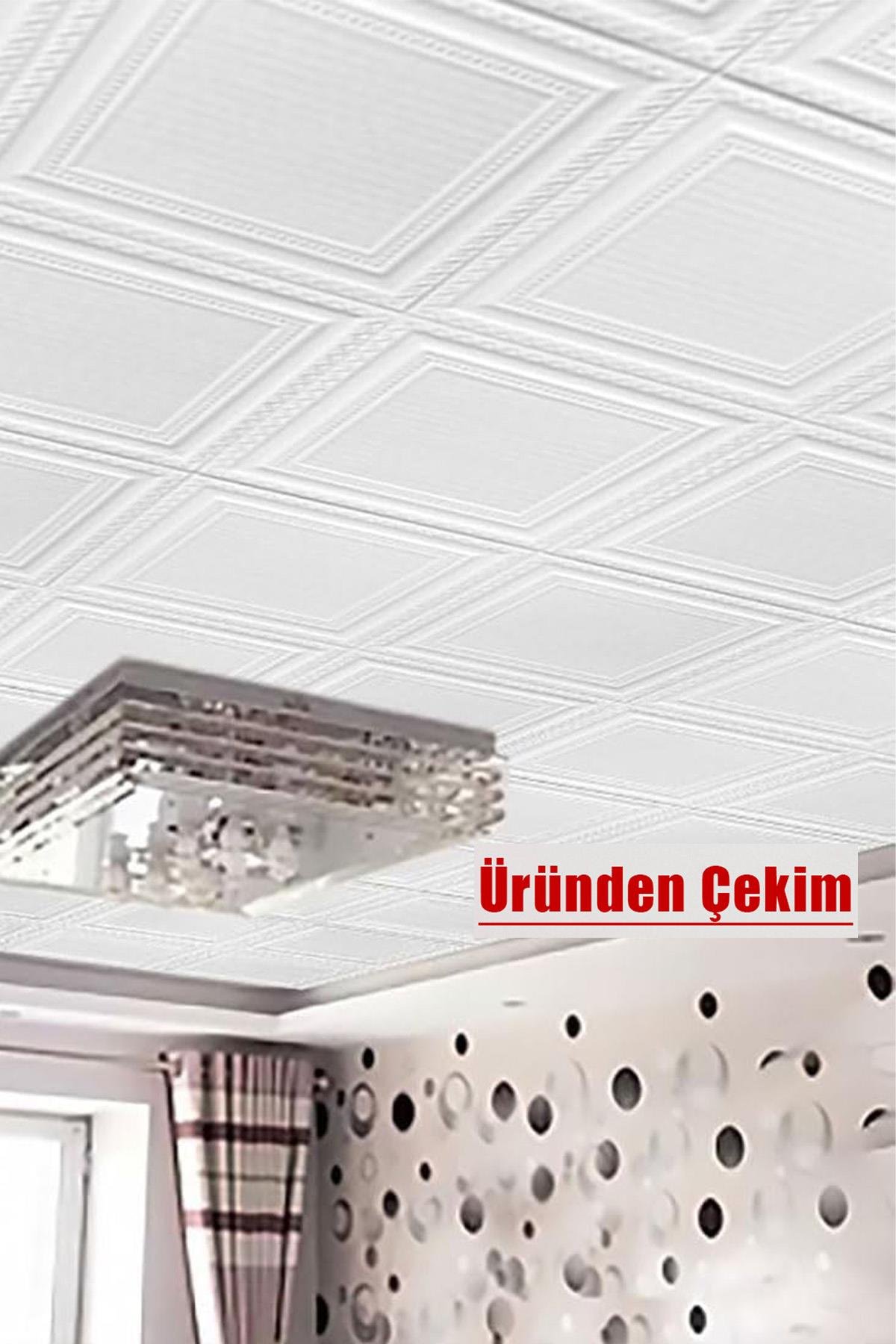 70x70cm Beyaz 3d Dekoratif Kendinden Yapışkanlı Köpük Duvar Kaplama Paneli-3150-Tavan Kaplama Köpüğü
