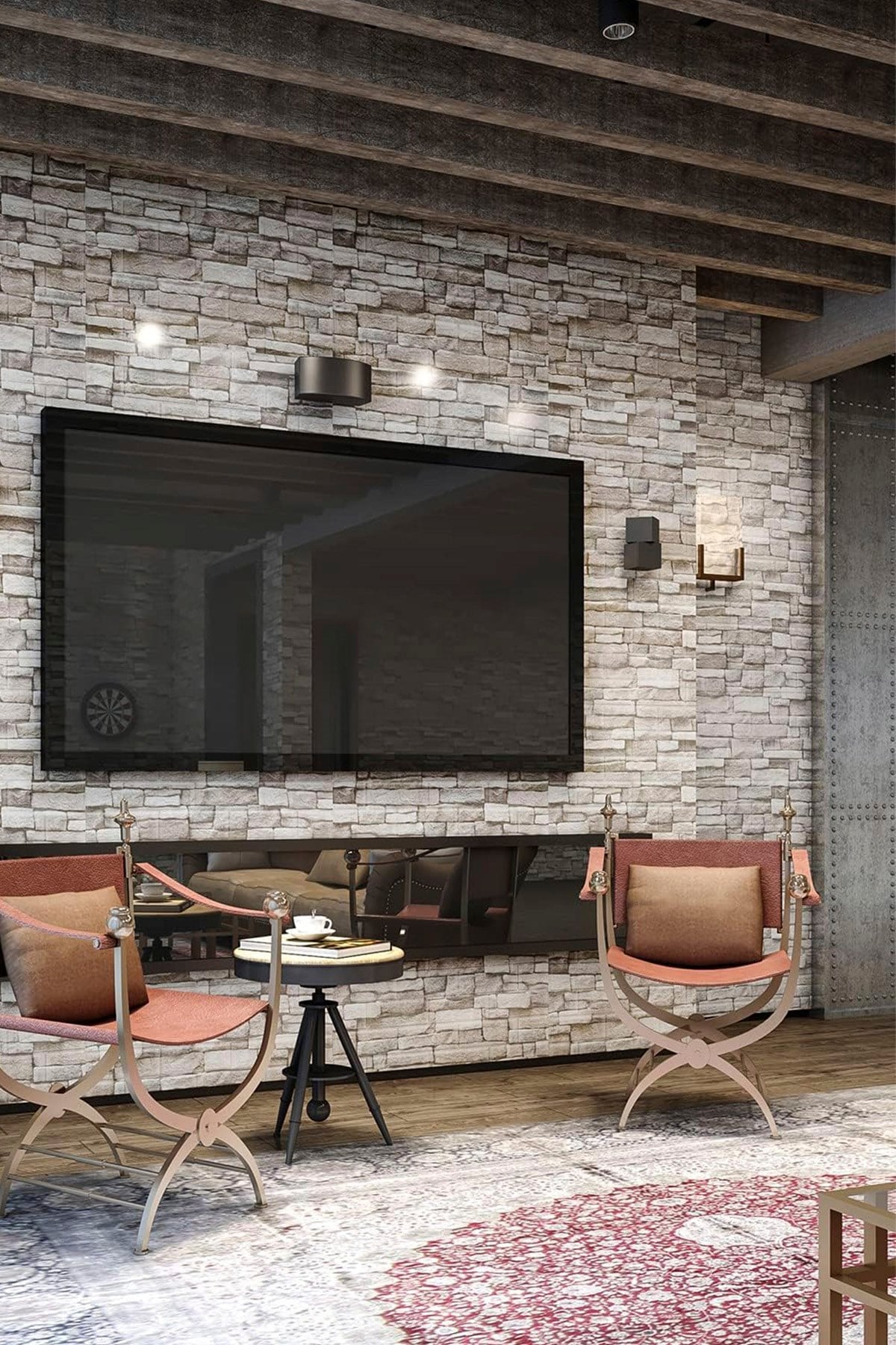 70x77 Cm Açık Kahve 0,54M² 3d Kendinden Yapışkanlı Tuğla Duvar Kağıdı Kaplama Panel Köpük Antik Köpük Duvar Paneli-FC26