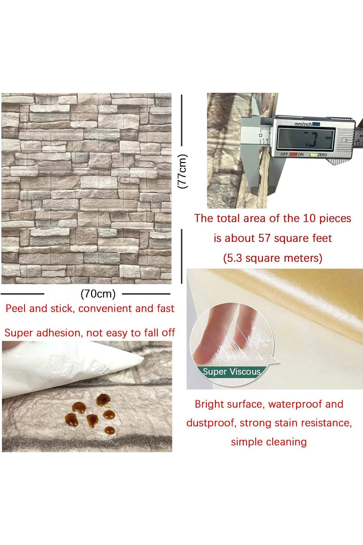 70x77 Cm Açık Kahve 0,54M² 3d Kendinden Yapışkanlı Tuğla Duvar Kağıdı Kaplama Panel Köpük Antik Köpük Duvar Paneli-FC26