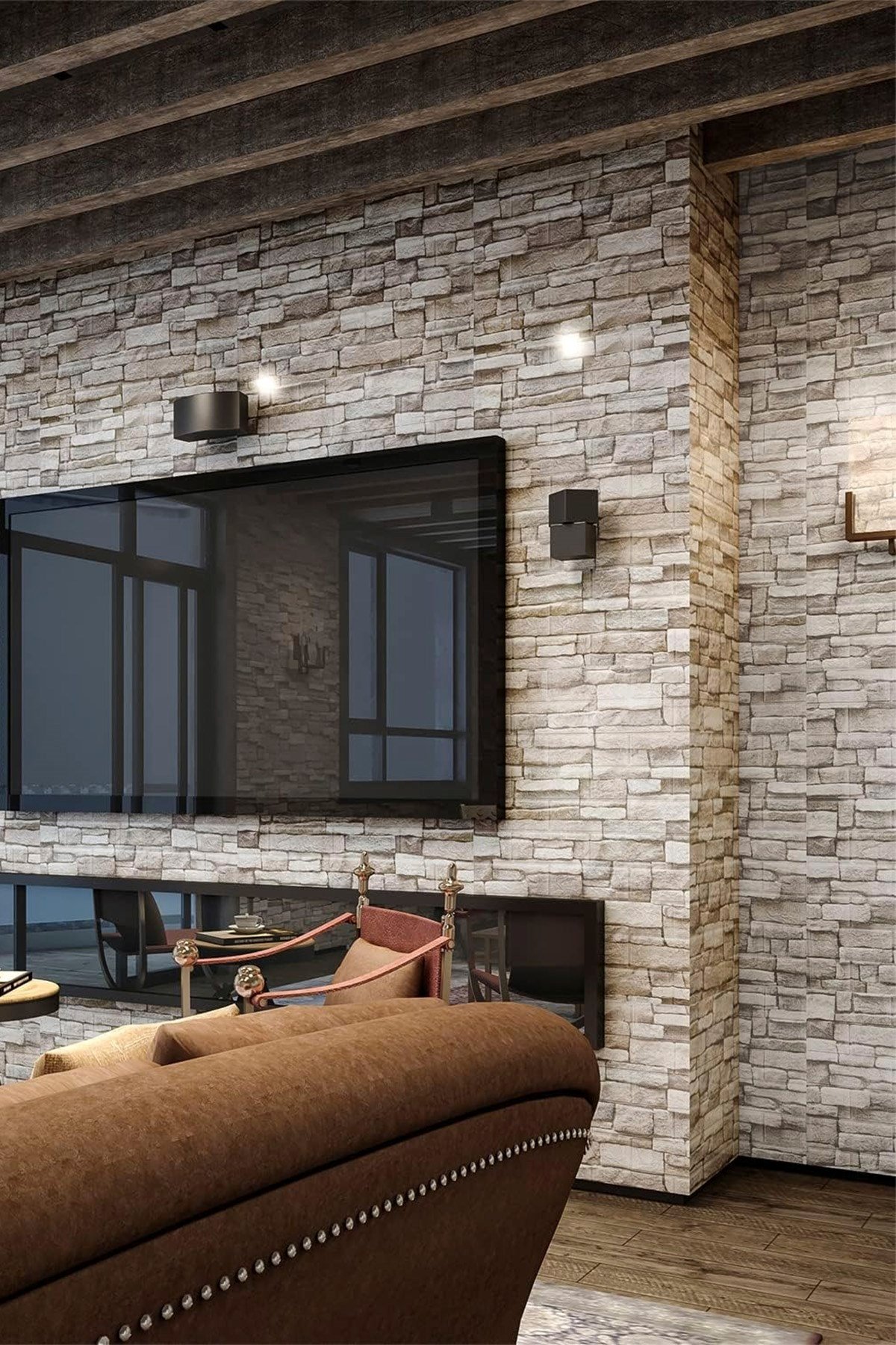 70x77 Cm Açık Kahve 0,54M² 3d Kendinden Yapışkanlı Tuğla Duvar Kağıdı Kaplama Panel Köpük Antik Köpük Duvar Paneli-FC26