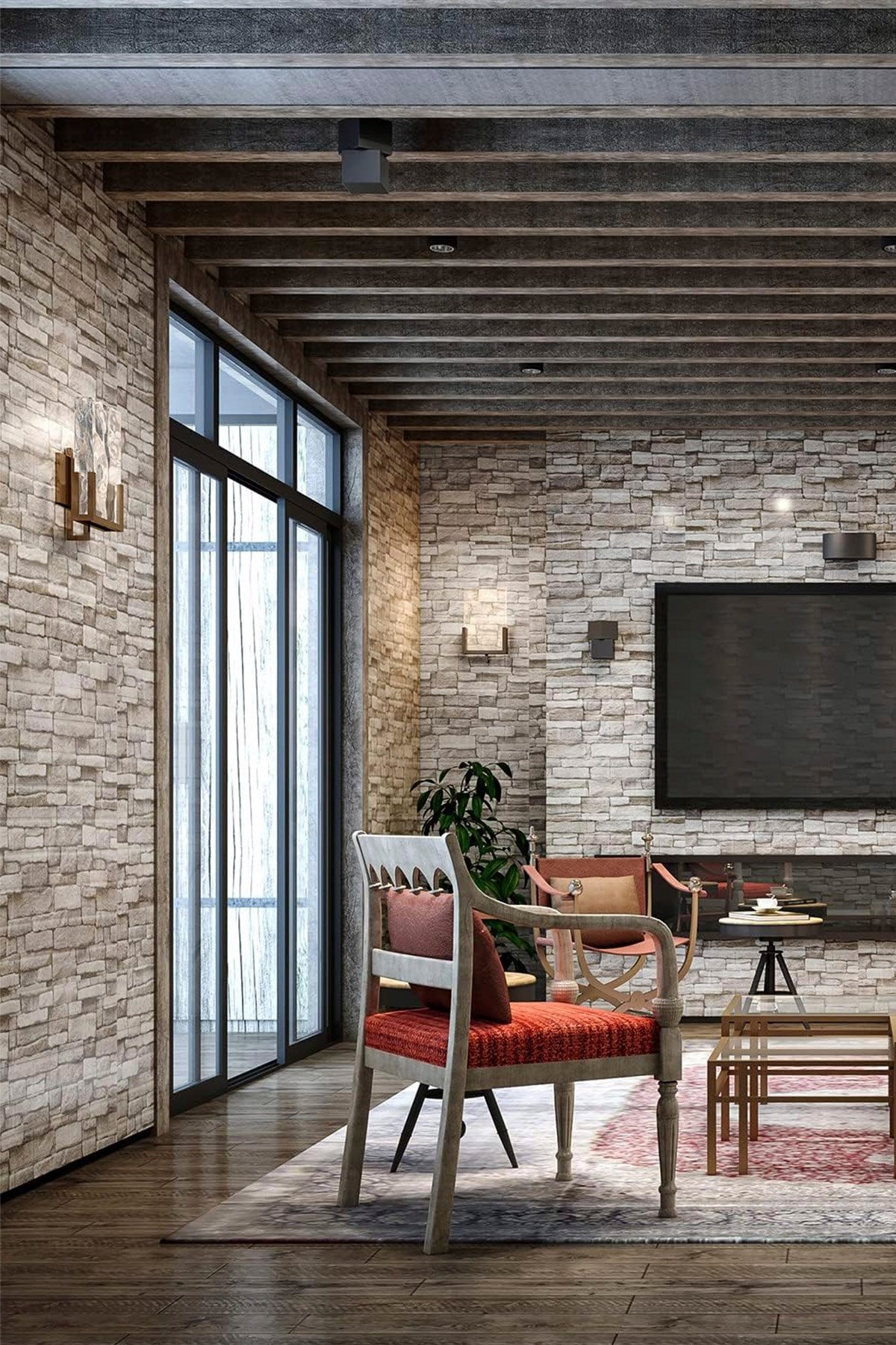 70x77 Cm Açık Kahve 0,54M² 3d Kendinden Yapışkanlı Tuğla Duvar Kağıdı Kaplama Panel Köpük Antik Köpük Duvar Paneli-FC26