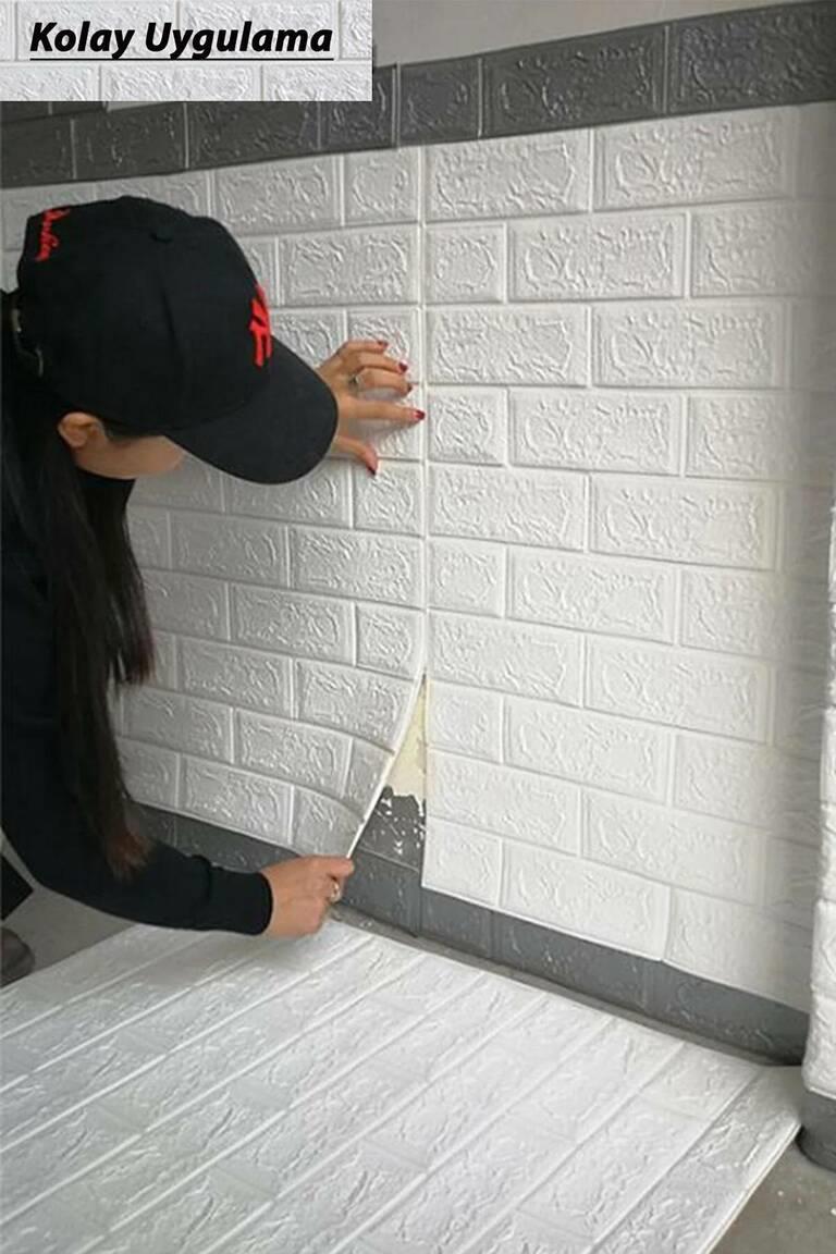 70x77 Cm Beyaz 0,54M² 3d Dekoratif Kendinden Yapışkanlı Esnek Duvar Kağıdı Kaplama Paneli Köpük