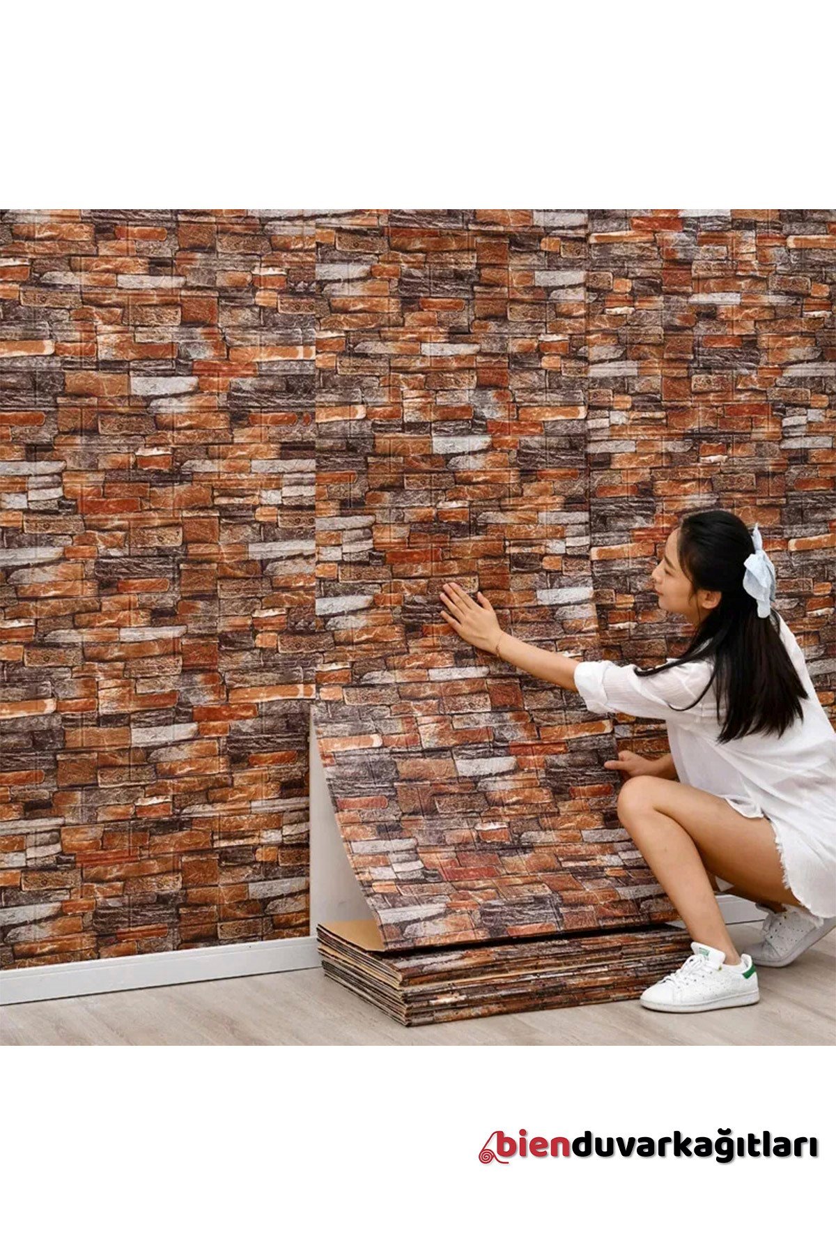 70x77 Cm Beyaz 0,54M² 3d Kendinden Yapışkanlı Renkli Antik Tuğla Duvar Kağıdı Kaplama Panel Köpük-FC24